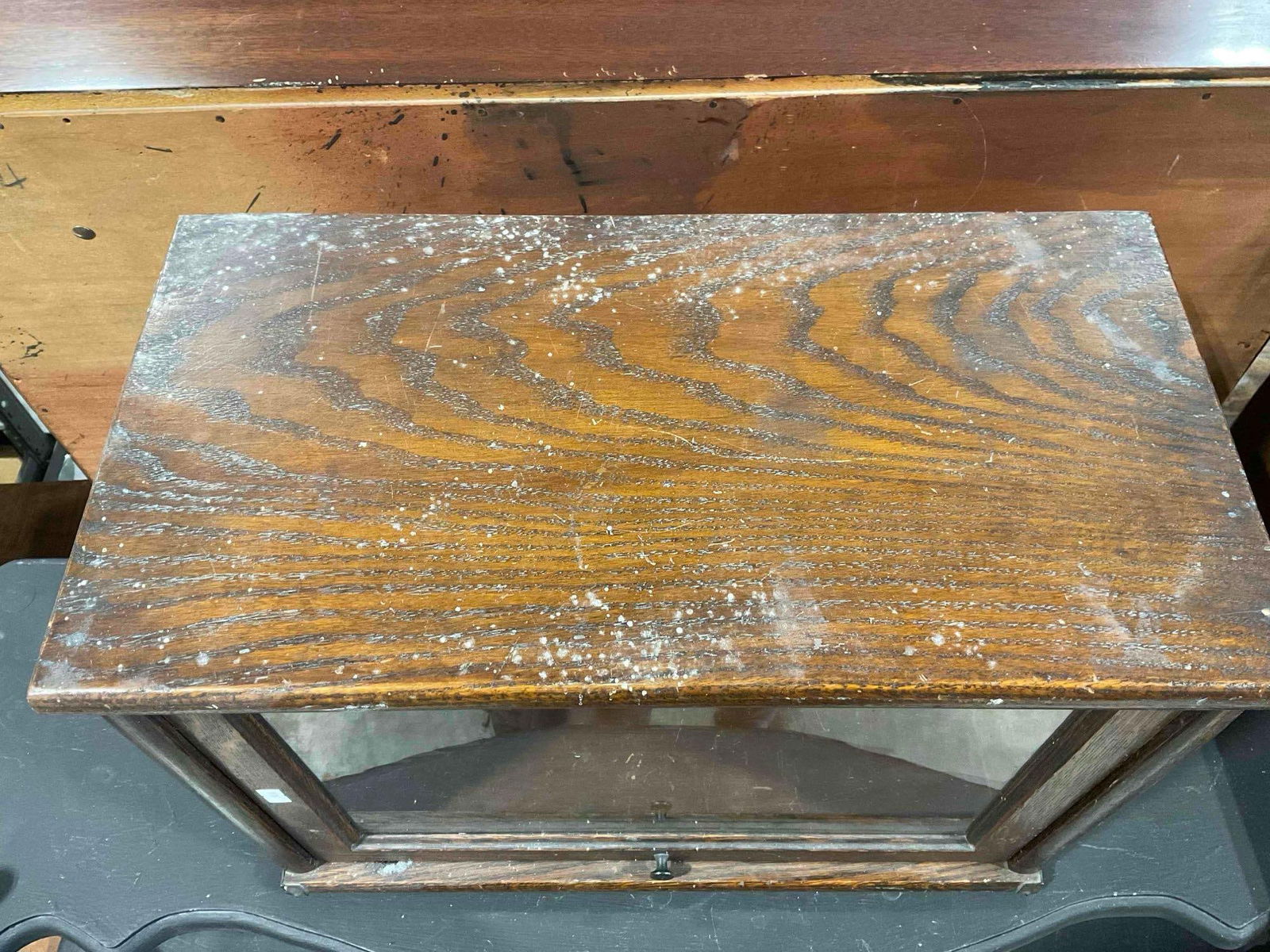 Antique Oak Wood Glass Fronted Singular Barrister Bookcase Section. Good Condition. See pics. - 5