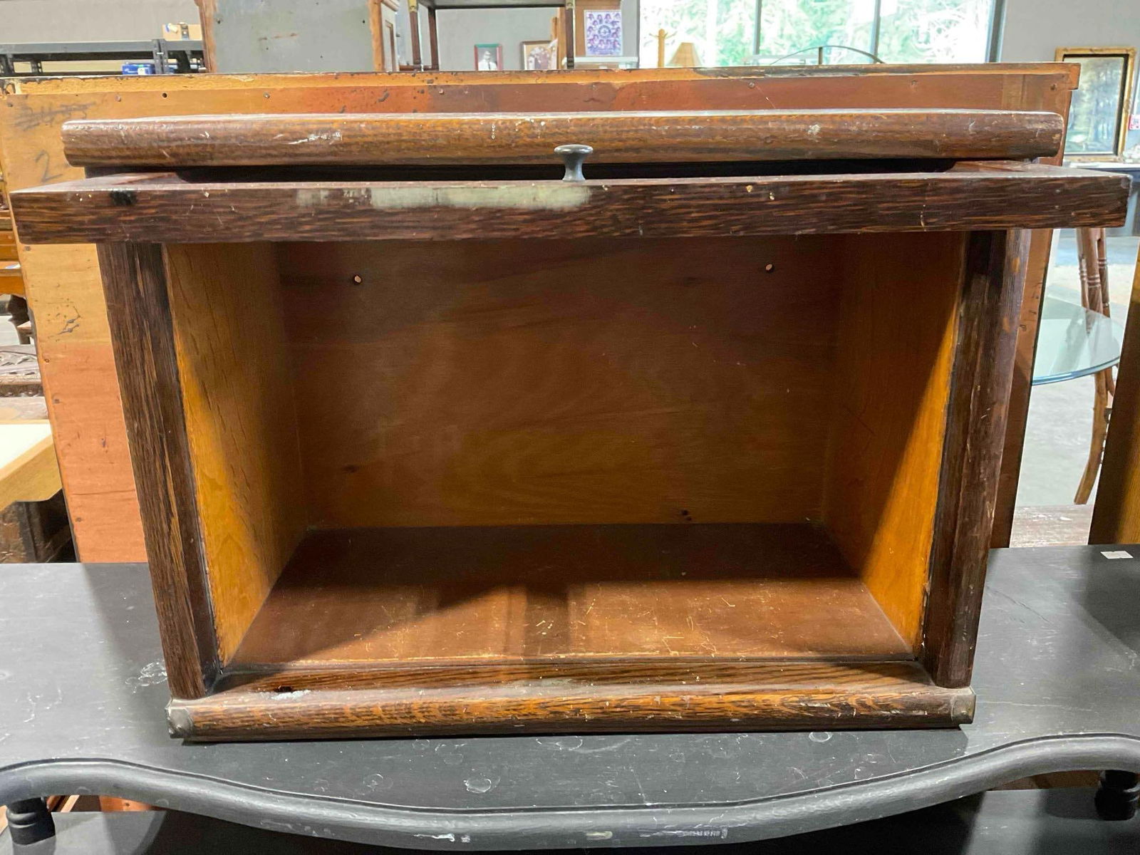 Antique Oak Wood Glass Fronted Singular Barrister Bookcase Section. Good Condition. See pics. - 6