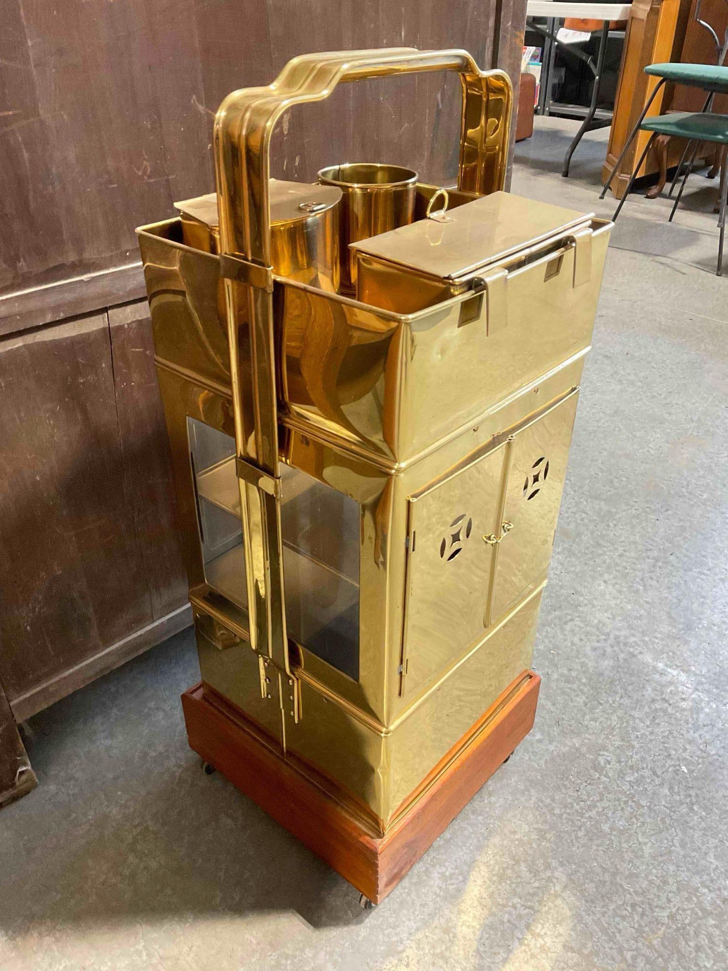 Vintage Brass Asian Style Dim Sum Noodle Food Vendor Rolling Cart. Excellent Condition. See pics. - 3