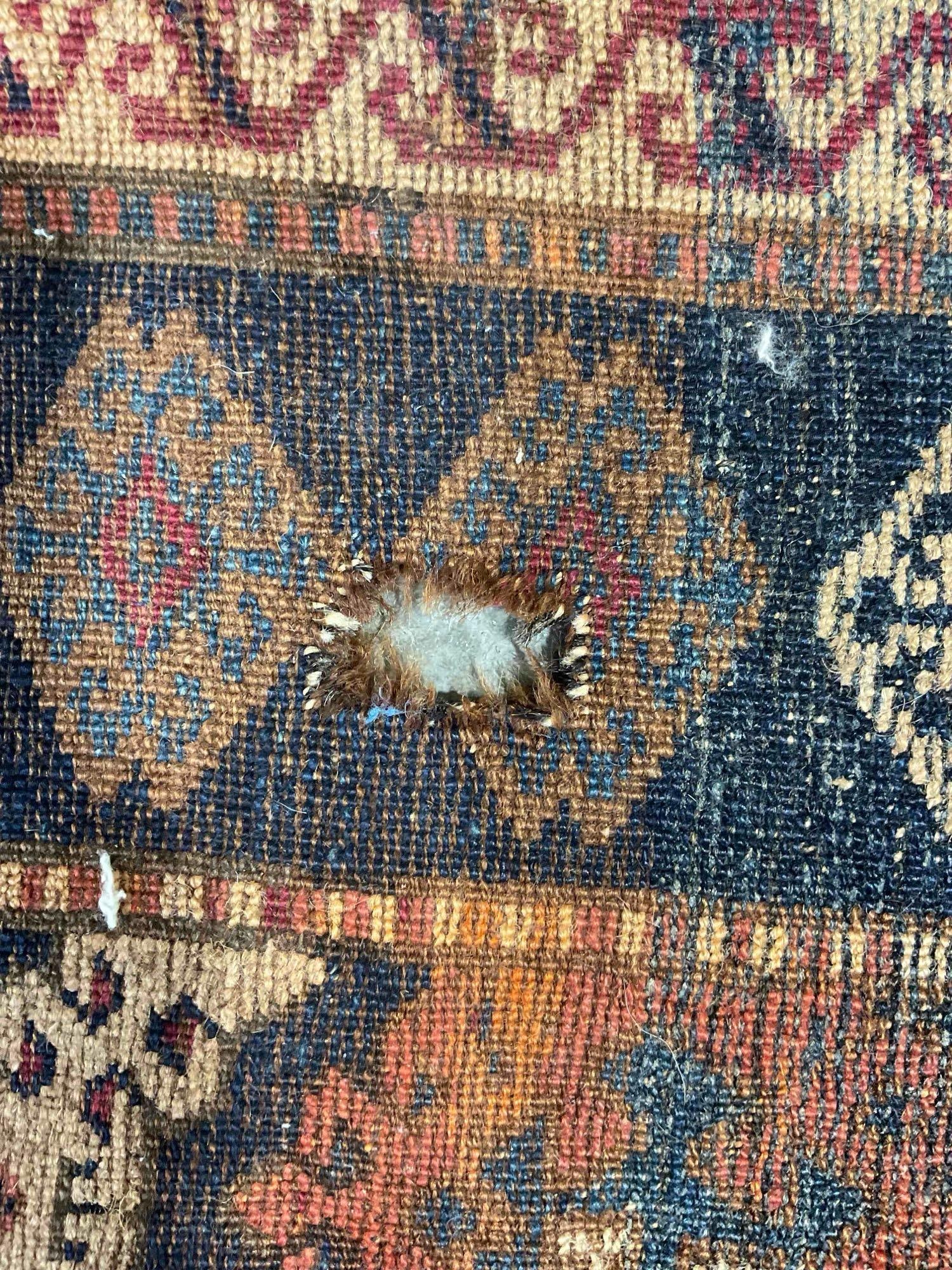 Antique Persian Khamseh? Wool Rug w/ Blue & Cream Diamond Pattern. Measures 97" x 45" - 6