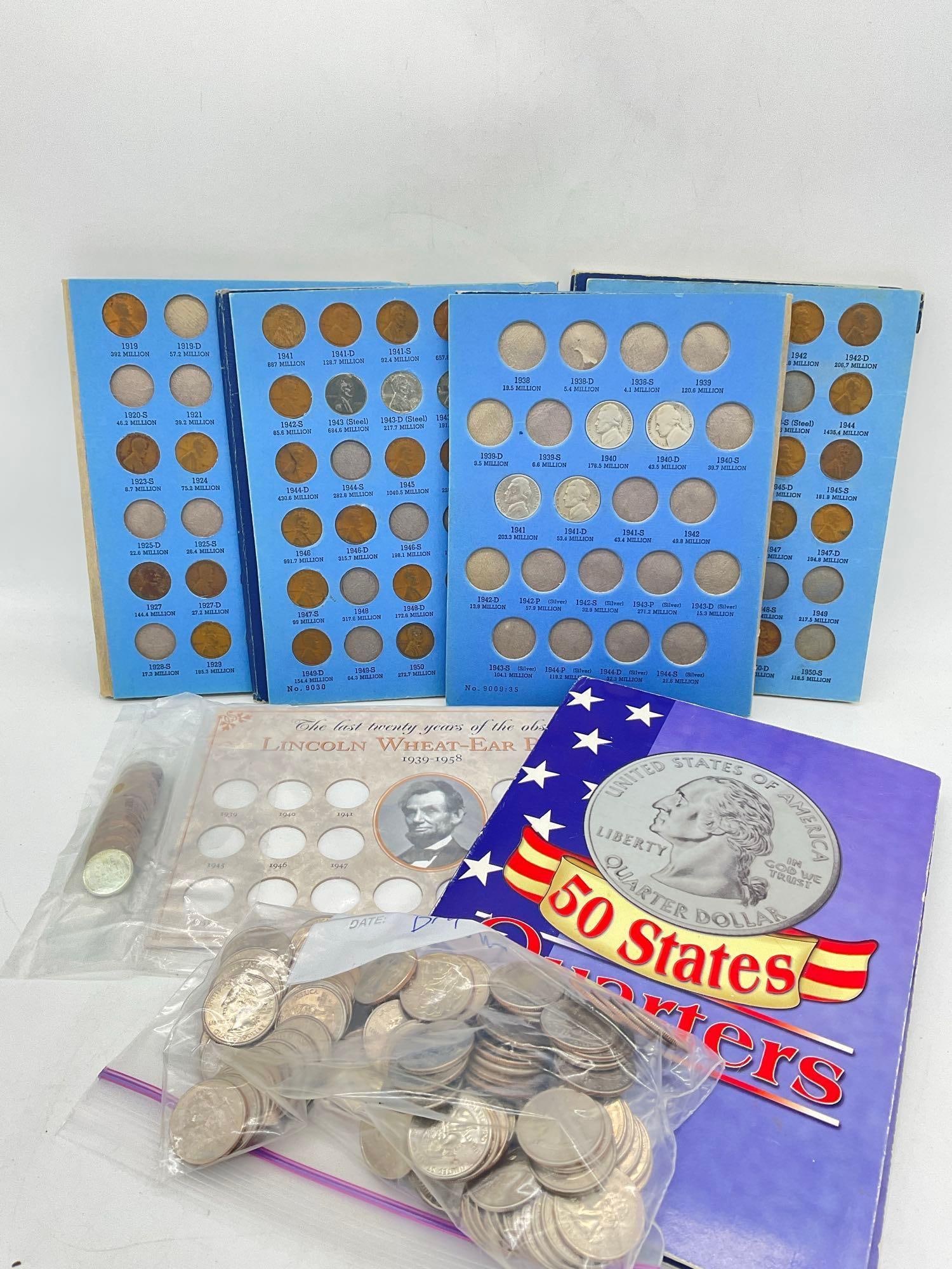 Large selection of US Coins , State quarter sets wheat pennies , Nickels Etc.. See description (1 of 9)