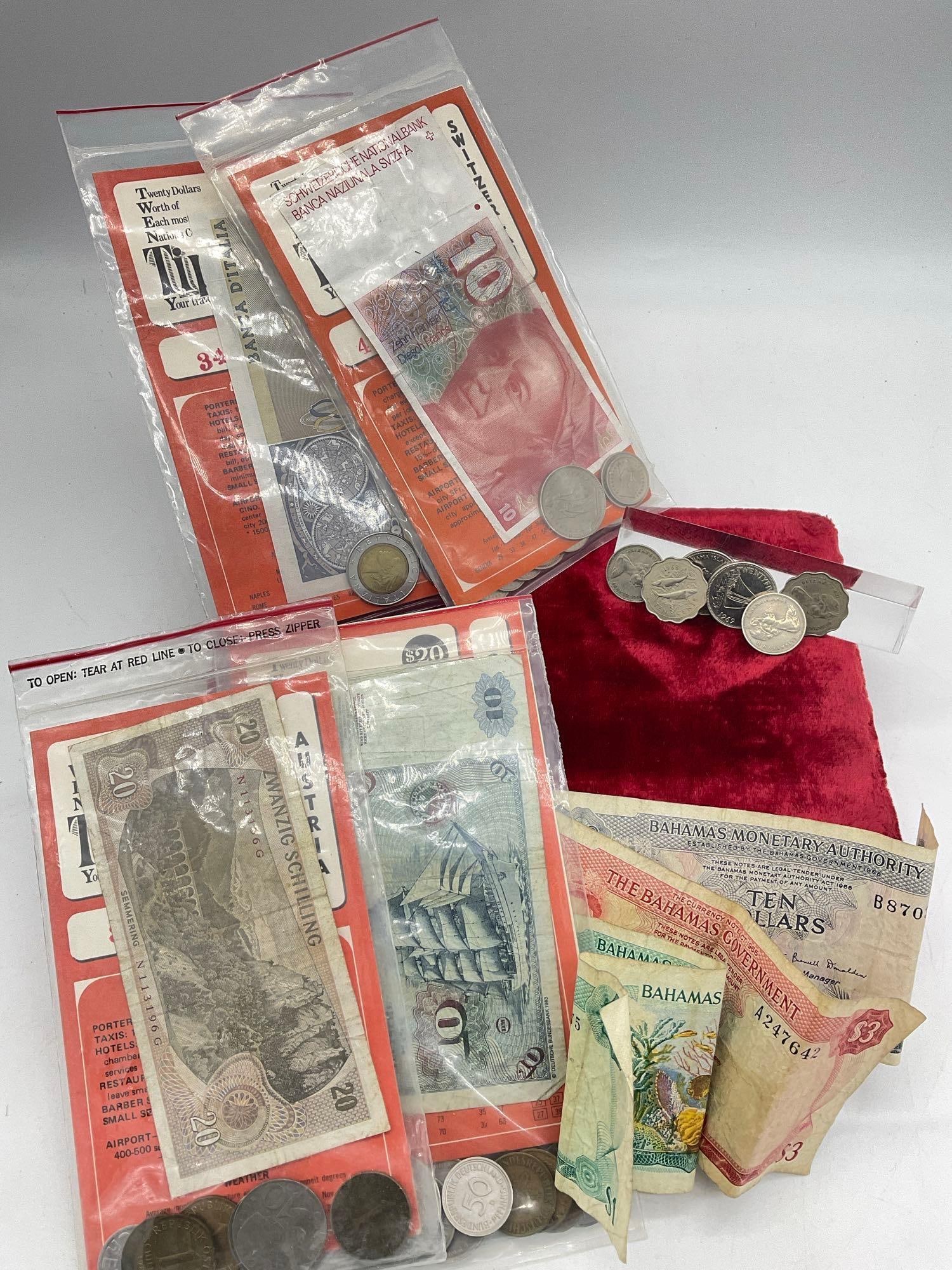 4x Vintage 20.00 Foreign currency travel packs Italy, Austria , Switzerland , West Germany + Baha... - 3
