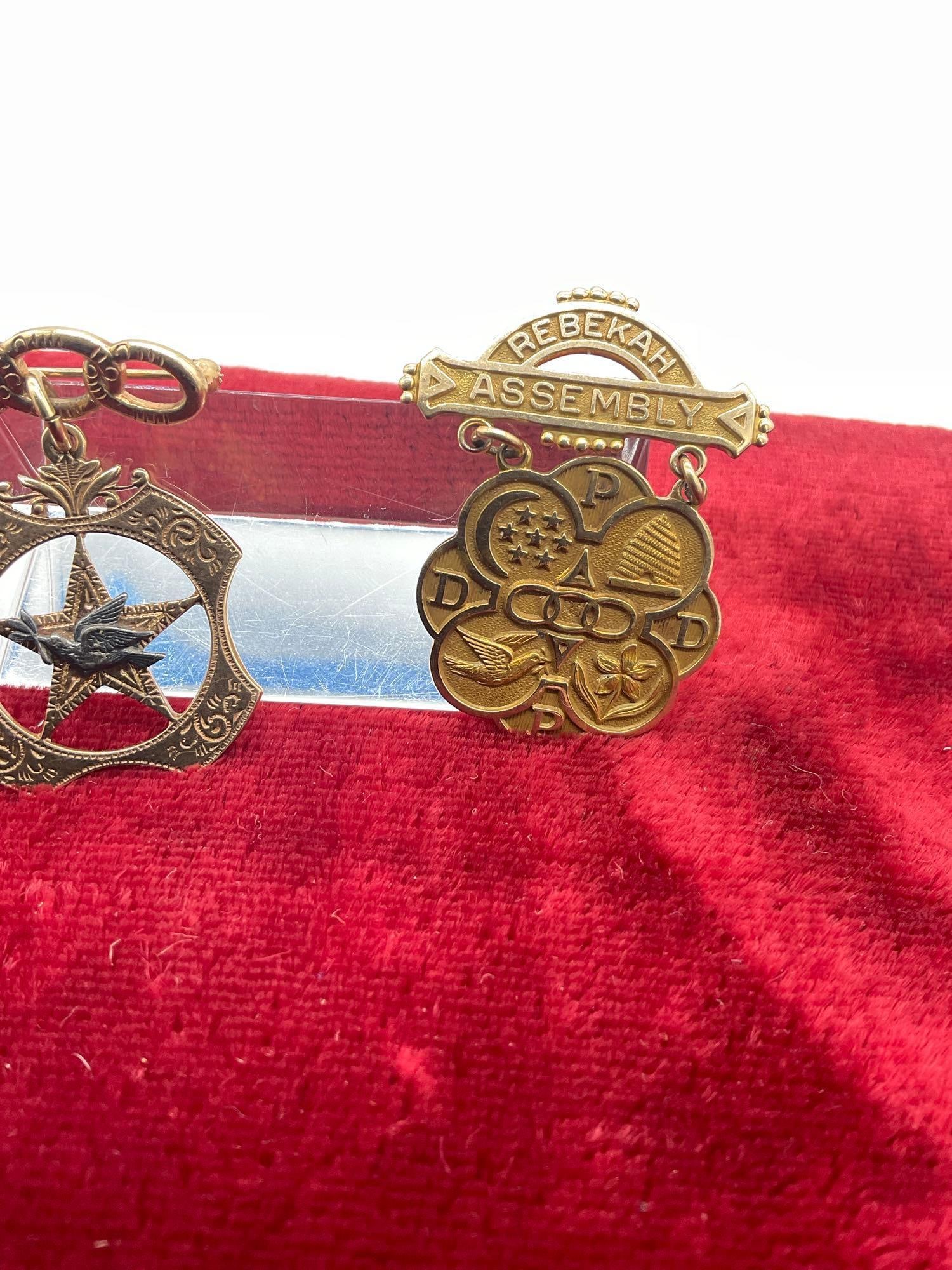 2x 10k gold Award Pins 1 w/ very small Sterling Silver Dove w/ olive branch 13.15 Grams - 3