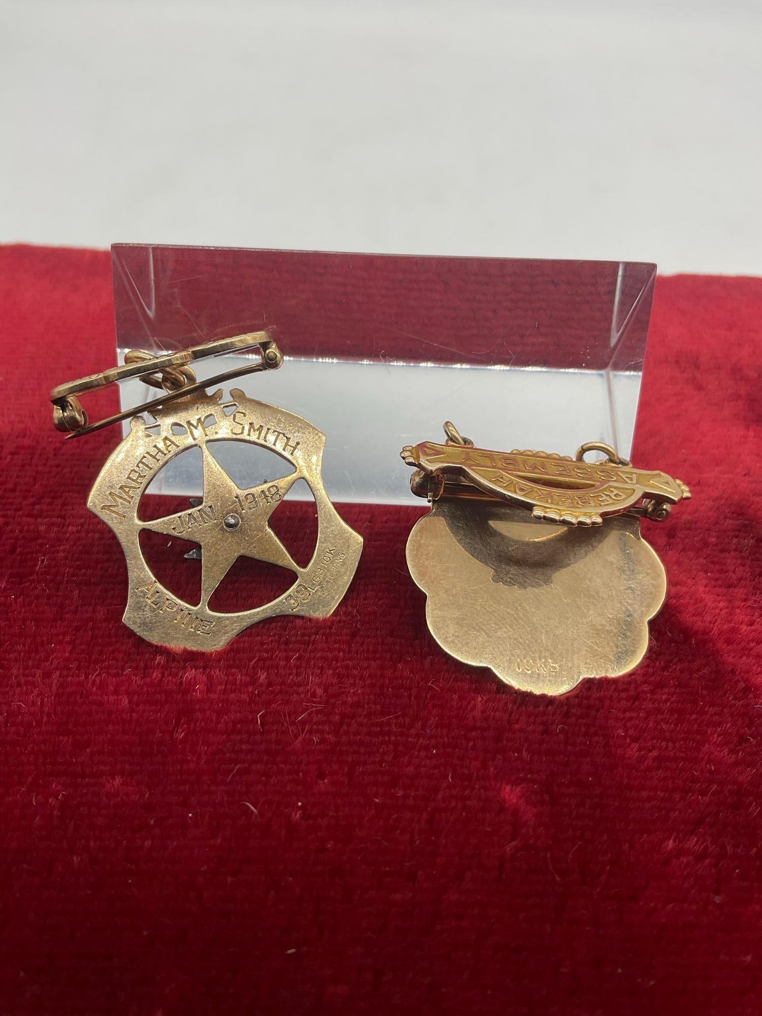 2x 10k gold Award Pins 1 w/ very small Sterling Silver Dove w/ olive branch 13.15 Grams - 4