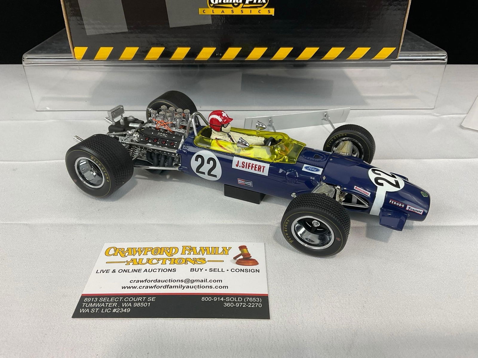 Grand Prix Classics 1968 Lotus Ford Type 49B Winner British GP, Jo Siffert, 1/18 Scale Diecast Ca...: Model orig box. Appears to be in good shape. The piece measures approx 5h x 12w x 8d inches. See pics. E-5420 