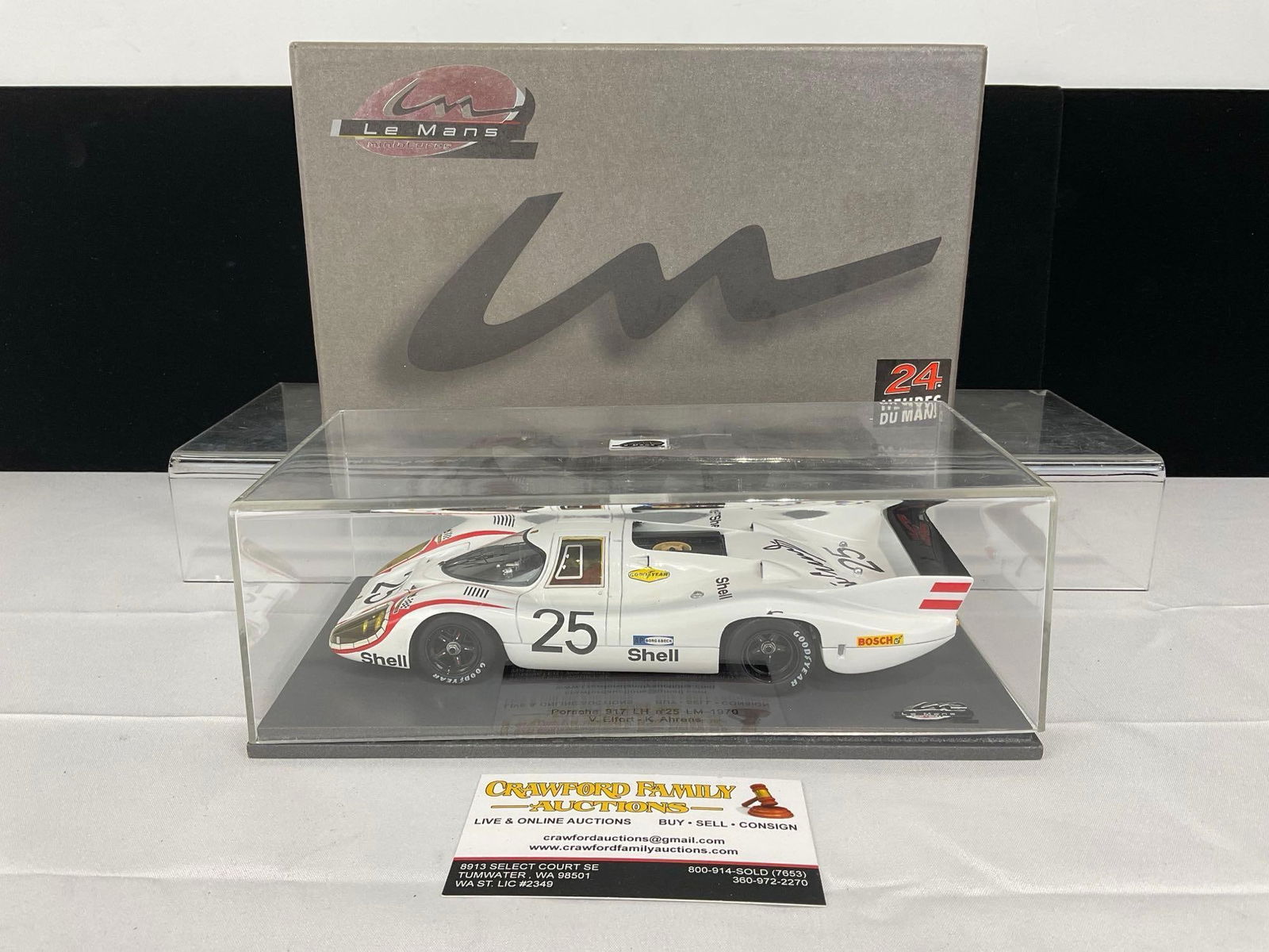 LeMans Miniatures 1970s Porsche 917 LH 24H, Signed by Vic Elford, 1/18 Scale Diecast Car Model orig: Appears to be in good shape. The piece measures approx 5h x 11w x 7d inches. See pics. E-5420 