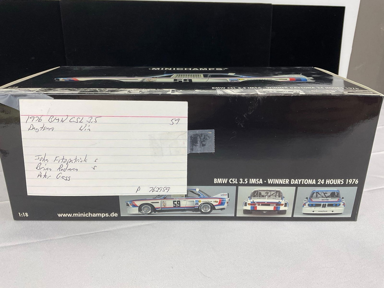 Minichamps 1976 BMW CSL 3.5 Daytona Signed by Brian Redman, 1/18 Scale Diecast Car Model orig box - 9