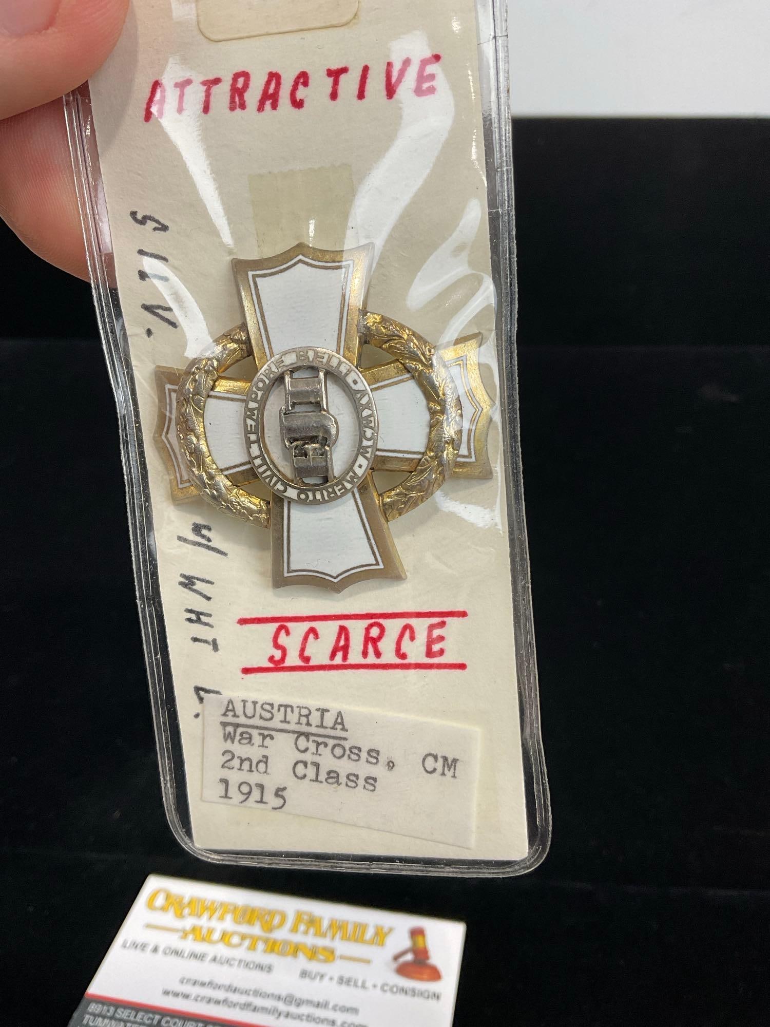Rare Austrian War Cross Medal, CM 2nd Class, 1915, White Enamel - 2