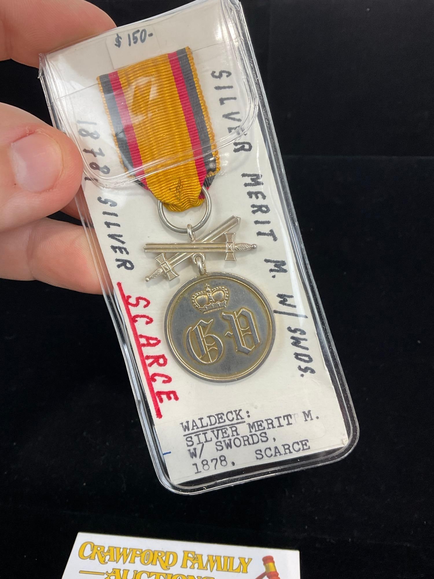 Antique 1878-WW1 Imp. Germany, Waldeck Silver Merit Medal w/Swords, very scarce - 2