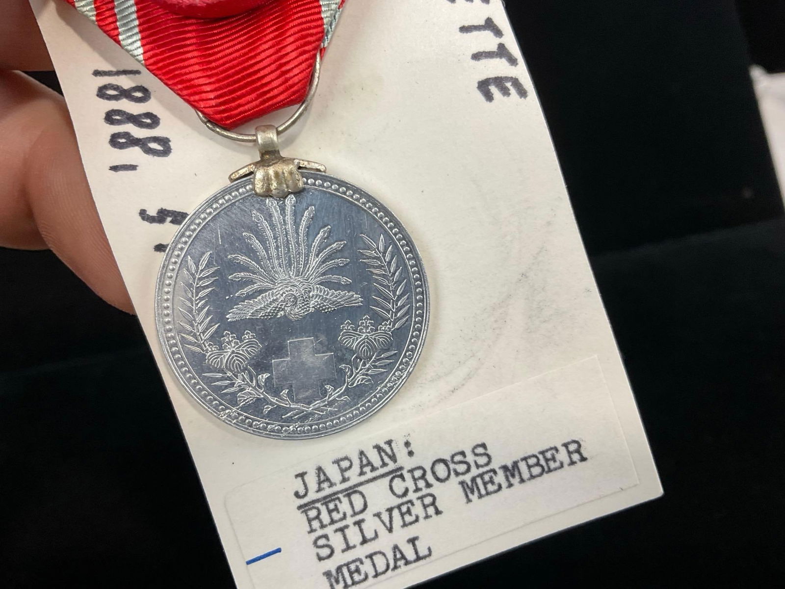 Vintage Pre-1941 Japan Red Cross Society Member Medal, Sterling Silver, Mens Red Ribbon w/ Rosette - 2