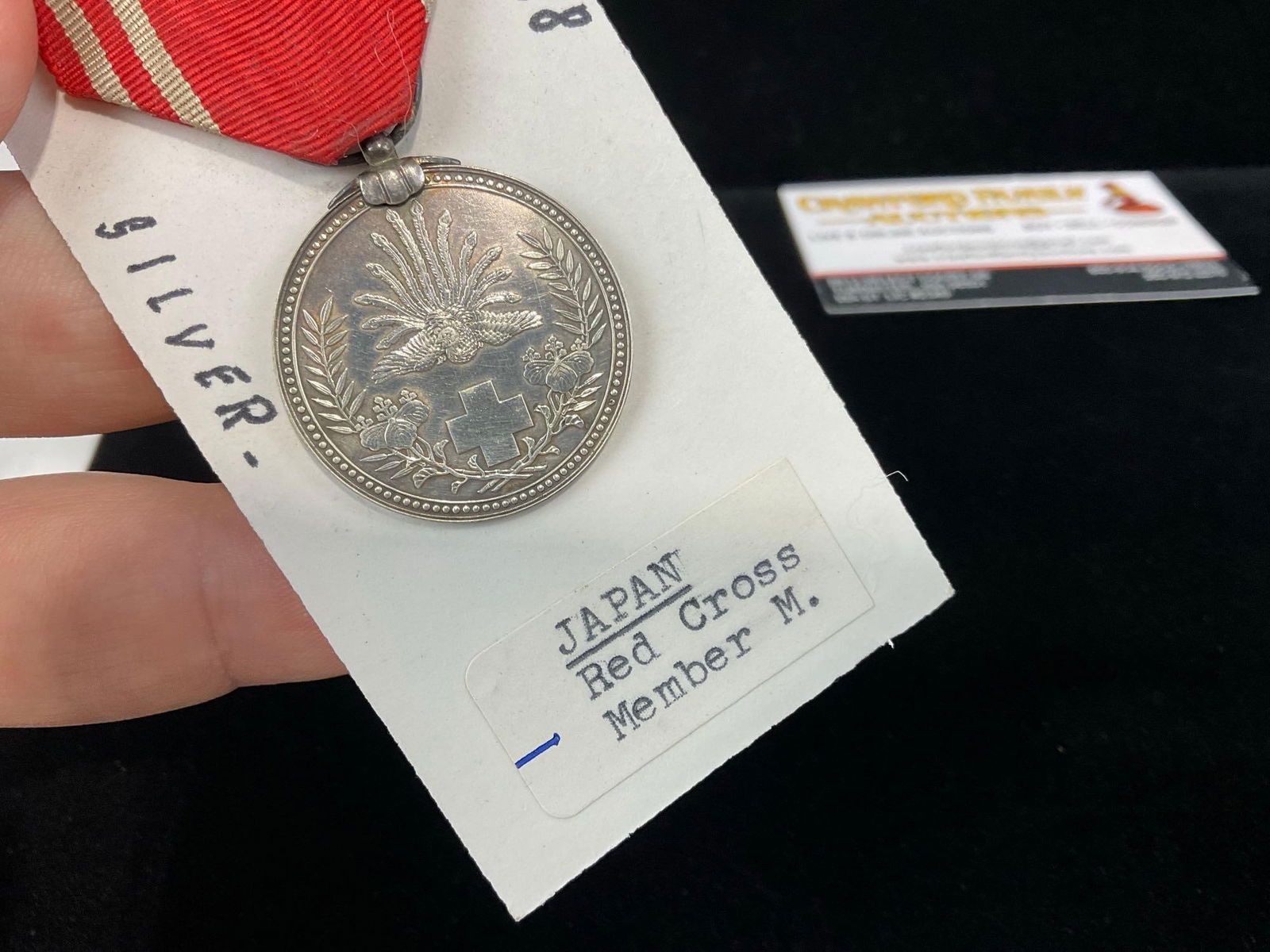 Vintage Pre-1941 Japan Red Cross Society Member Medal, Sterling Silver, Mens Red Ribbon - 2