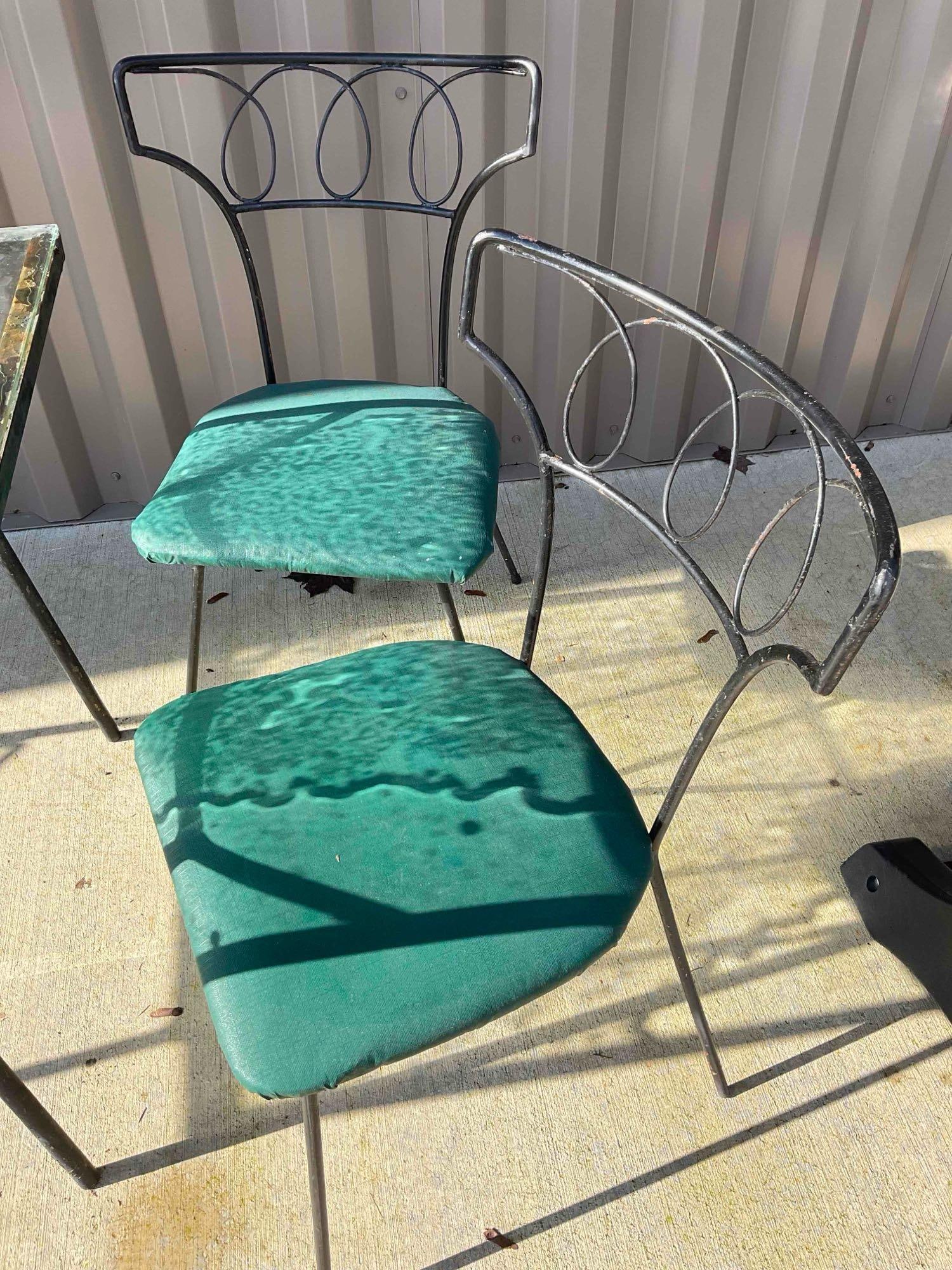 5 pcs Black Metal Patio Set, w/ 1x Glass Topped Table & 4 Chairs w/ Vinyl Seats. Good Condition. - 4