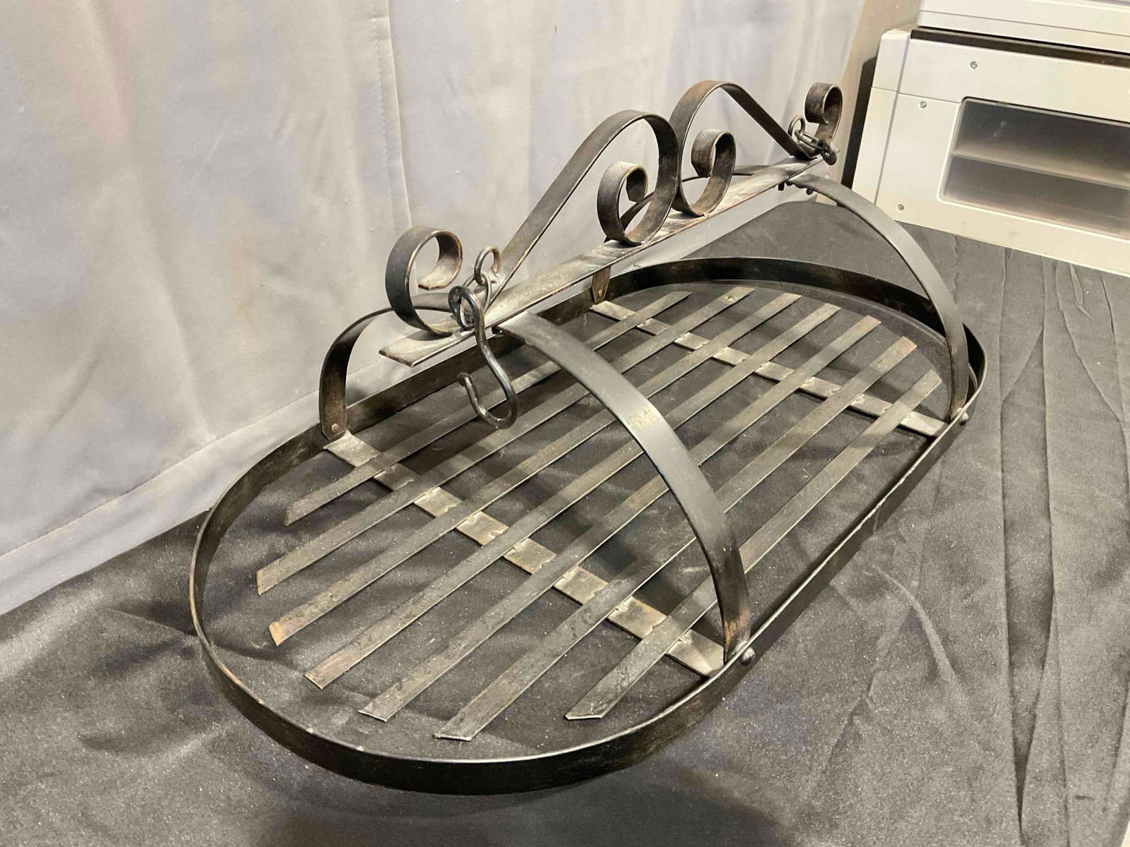Black Painted Metal Hanging Pot Rack. Measures 33" x 16" x 12" Very Good Condition. See pics. - 3