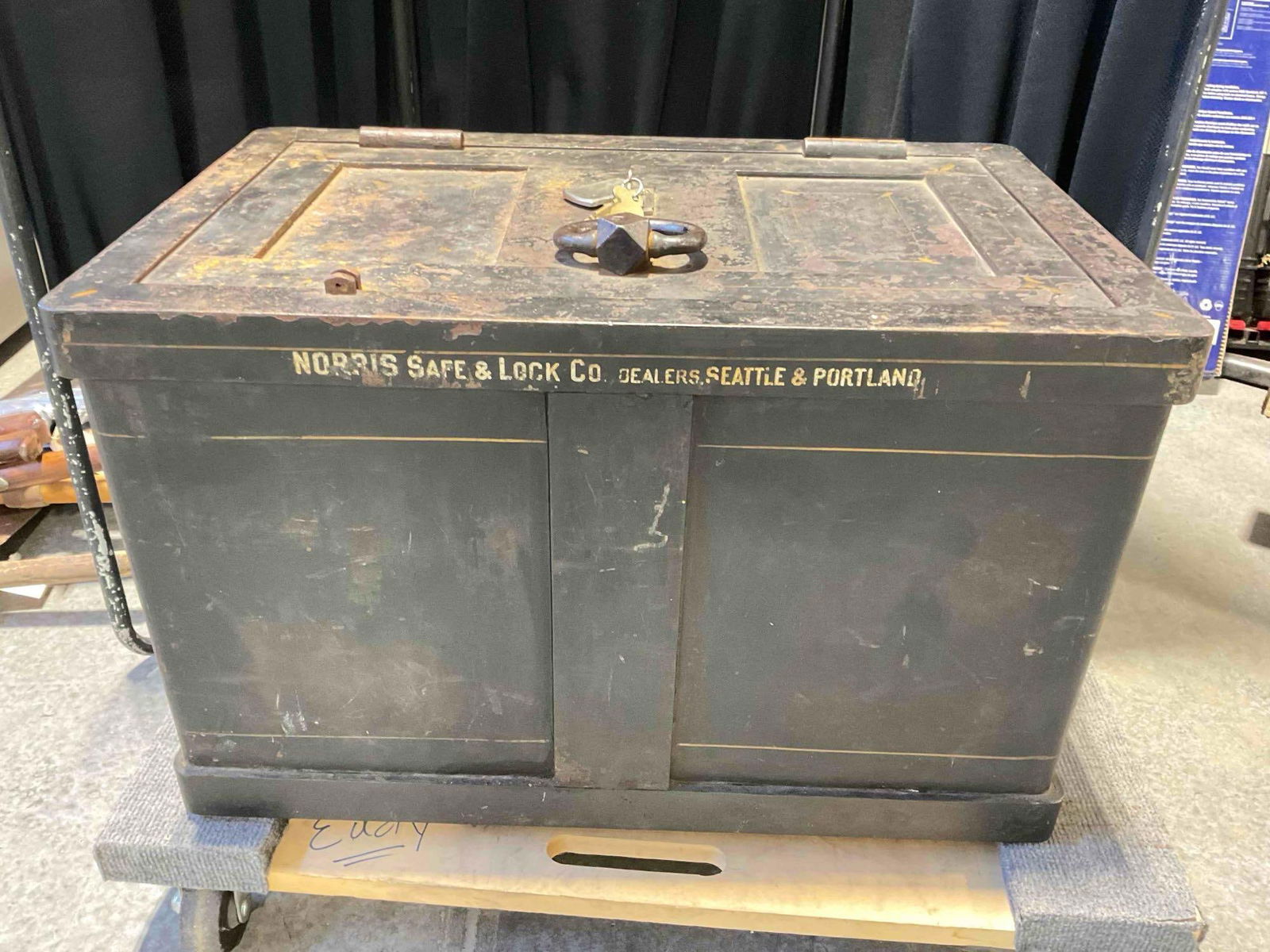 Antique Norris Safe & Lock Co. Solid Metal Lockbox Safe w/ Keys. Very Good Condition. See pics. (1 of 5)