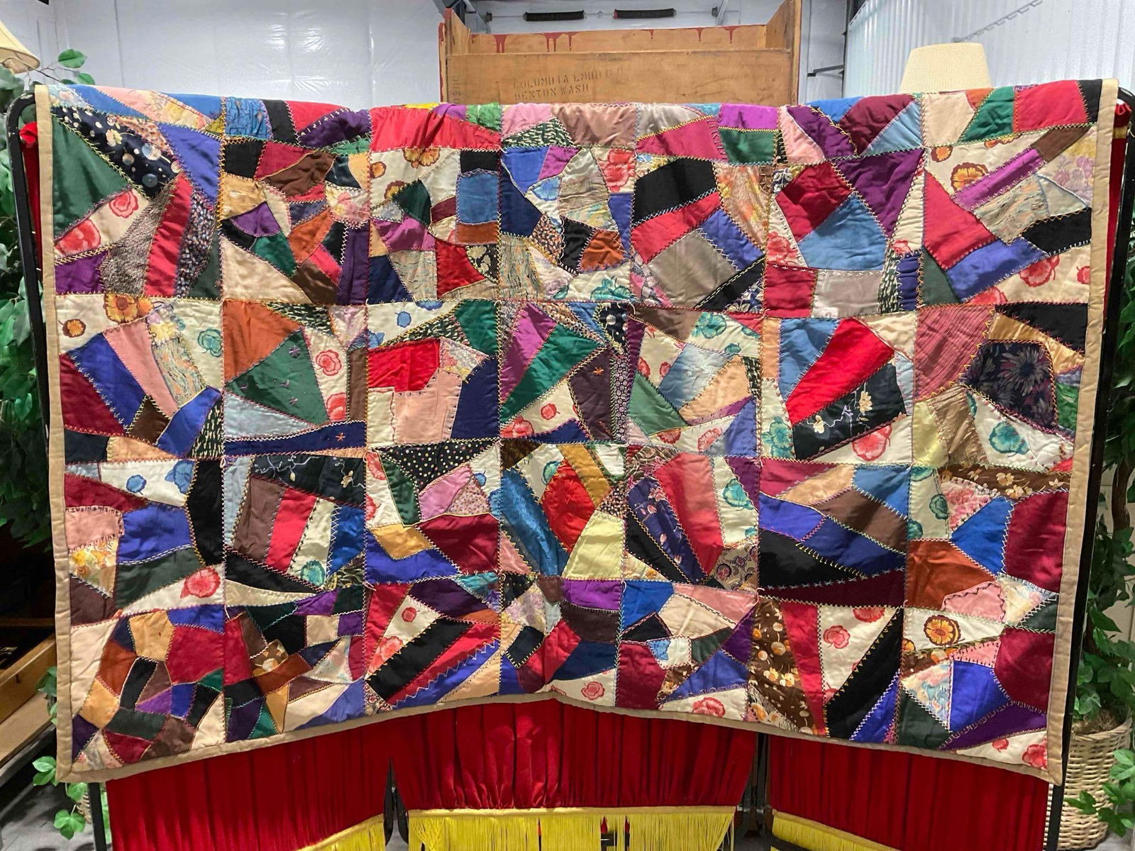 Vintage Colorful Mixed Fabric Patchwork Hand Quilted Bedspread Blanket. Very Good Condition. (1 of 5)