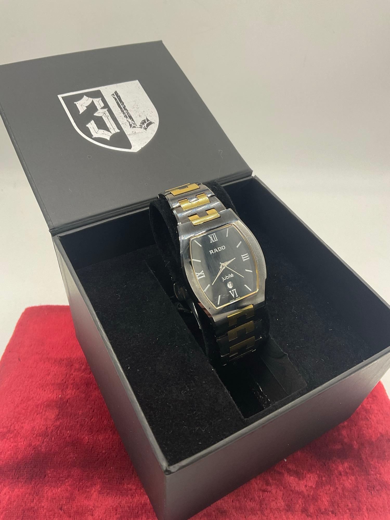 Swiss made Rado Jubile men's Quartz Wrist Watch Black& Gold Tungsten # 6025G (1 of 3)