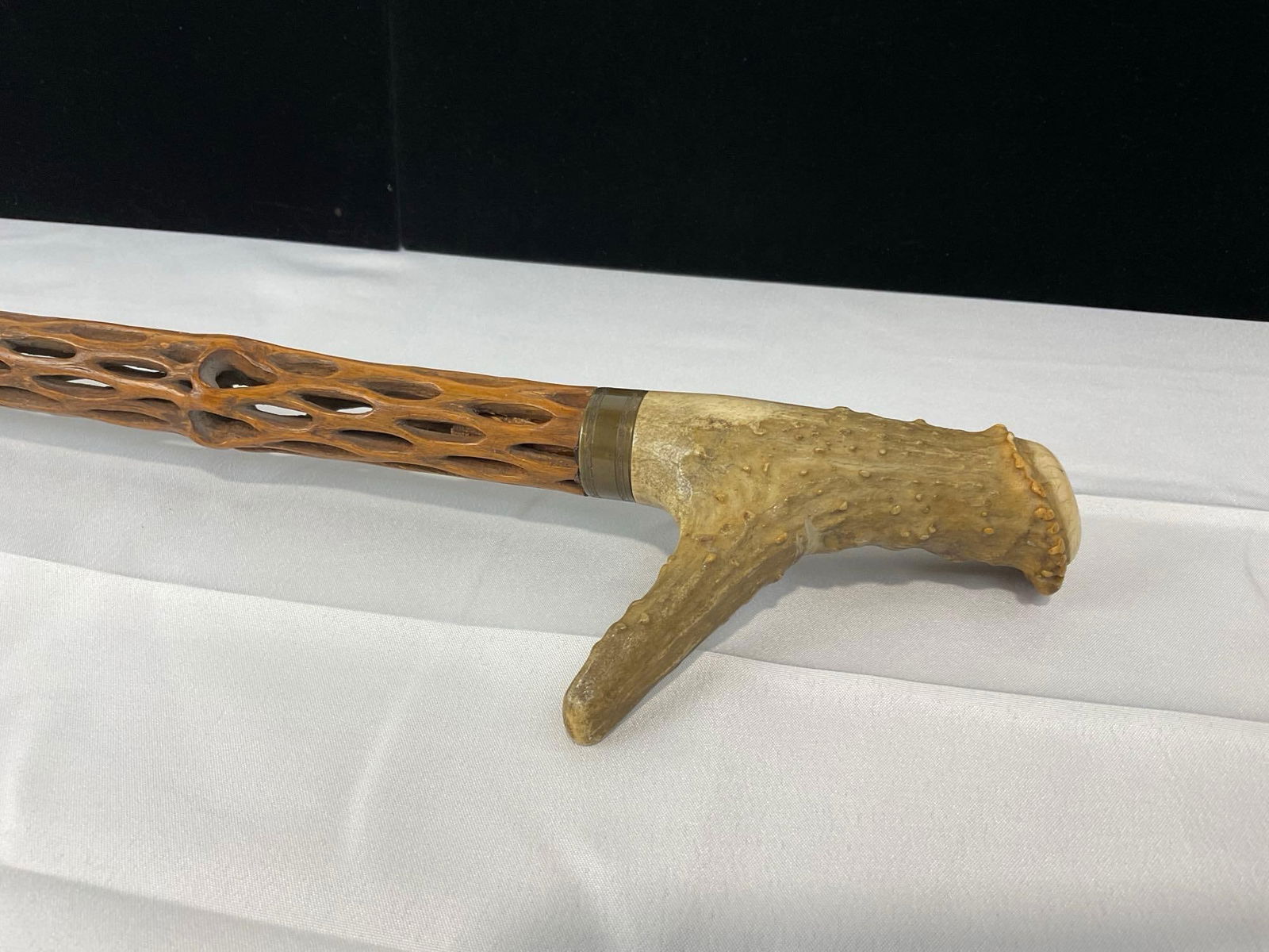 Walking Stick made from Cholla Cactus Wood Carved Stag Horn Handle, 33h x 6w x 3d inches (1 of 5)