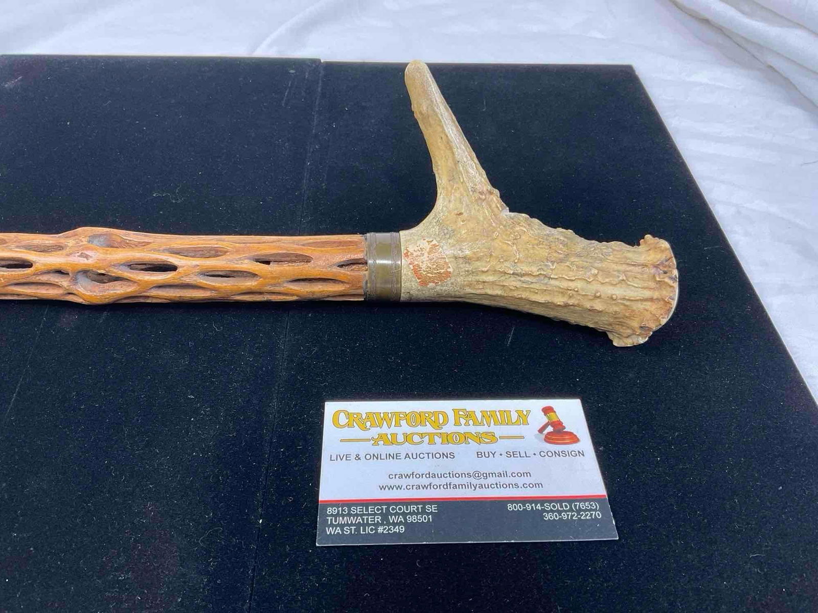 Walking Stick made from Cholla Cactus Wood Carved Stag Horn Handle, 33h x 6w x 3d inches - 3