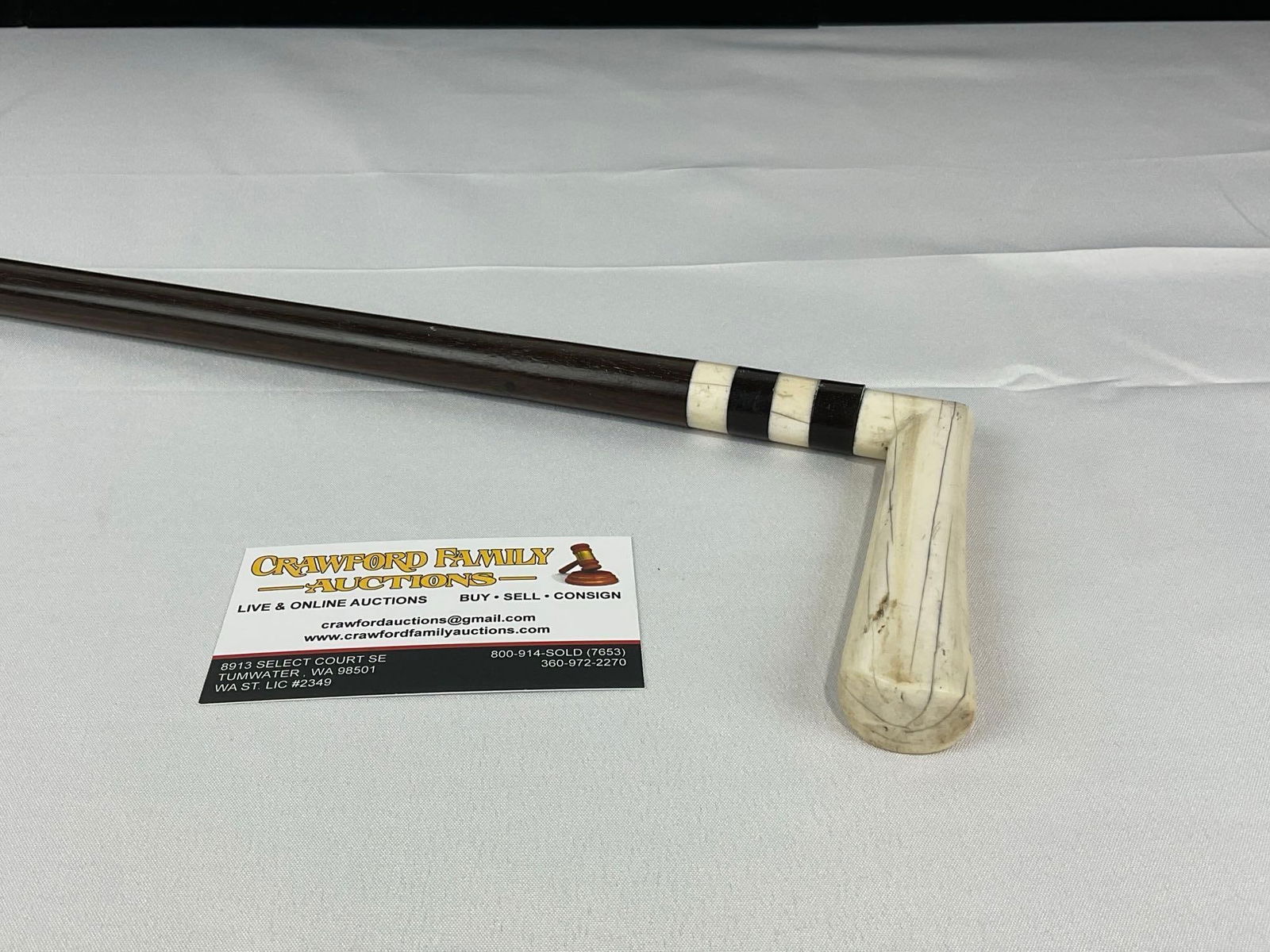 Antique Bone & Dark Wood Cane, Lovely Black & White Design, 36h x 6w x 3d inches (1 of 4)