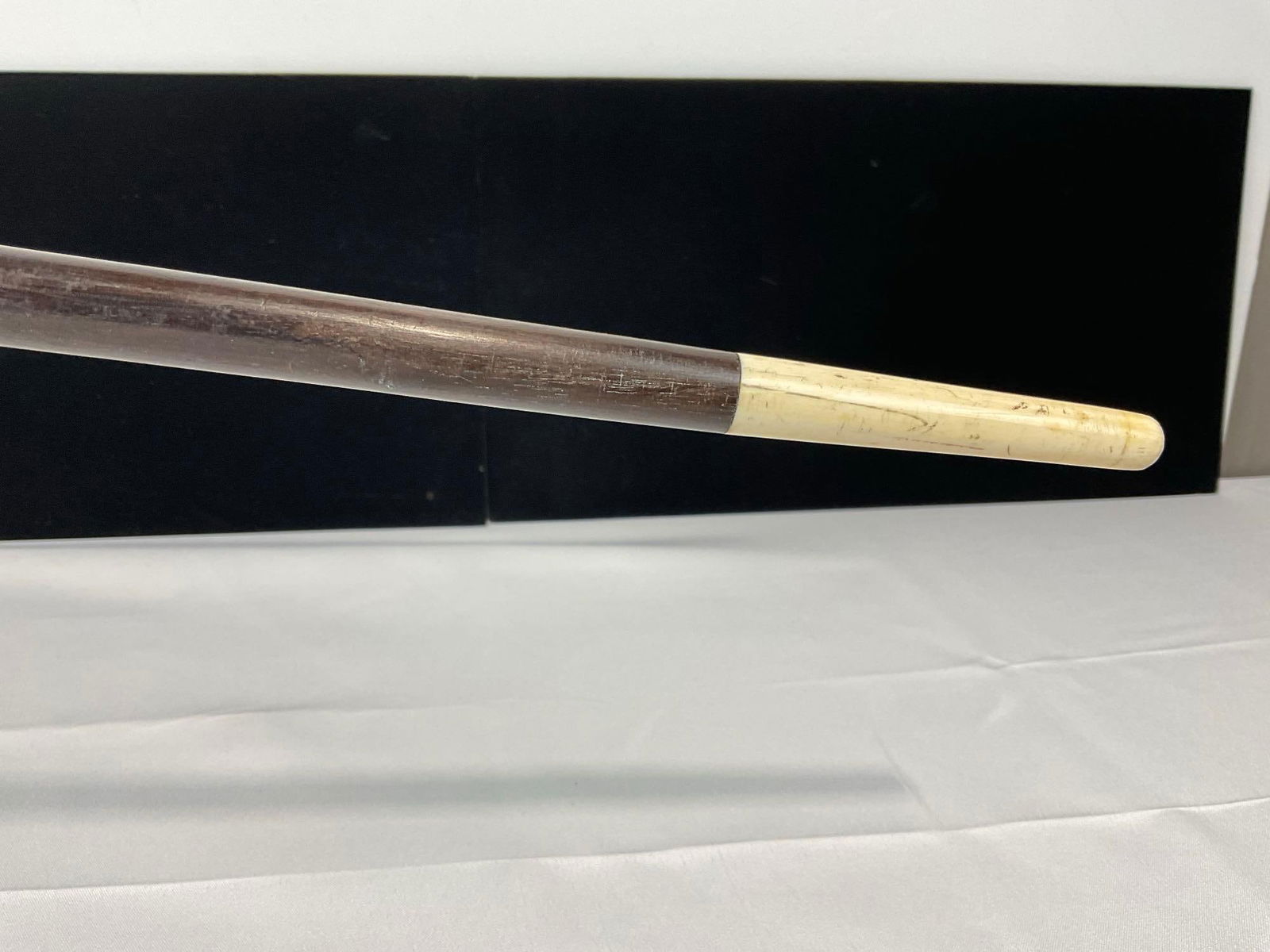 Antique Bone & Dark Wood Cane, Lovely Black & White Design, 36h x 6w x 3d inches - 3