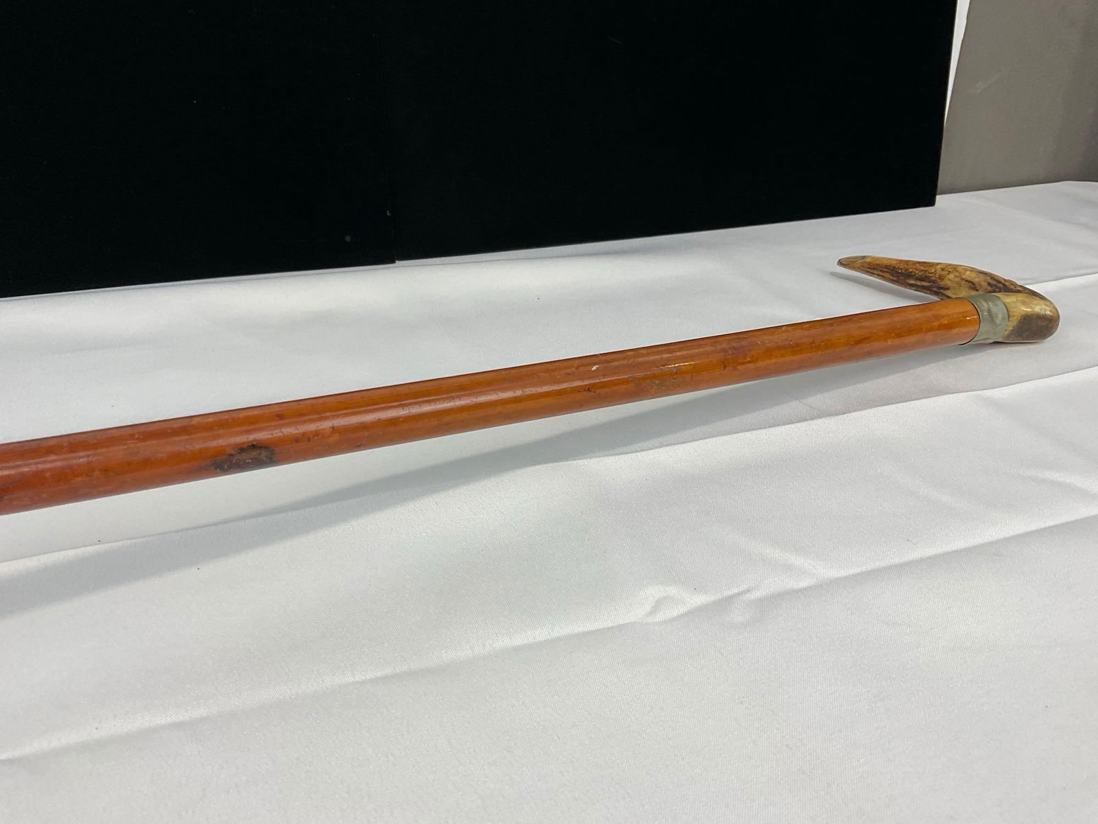 Vintage Wooden Walking Stick w/Deer Antler Handle, 37h x 6w x 3d inches - 3