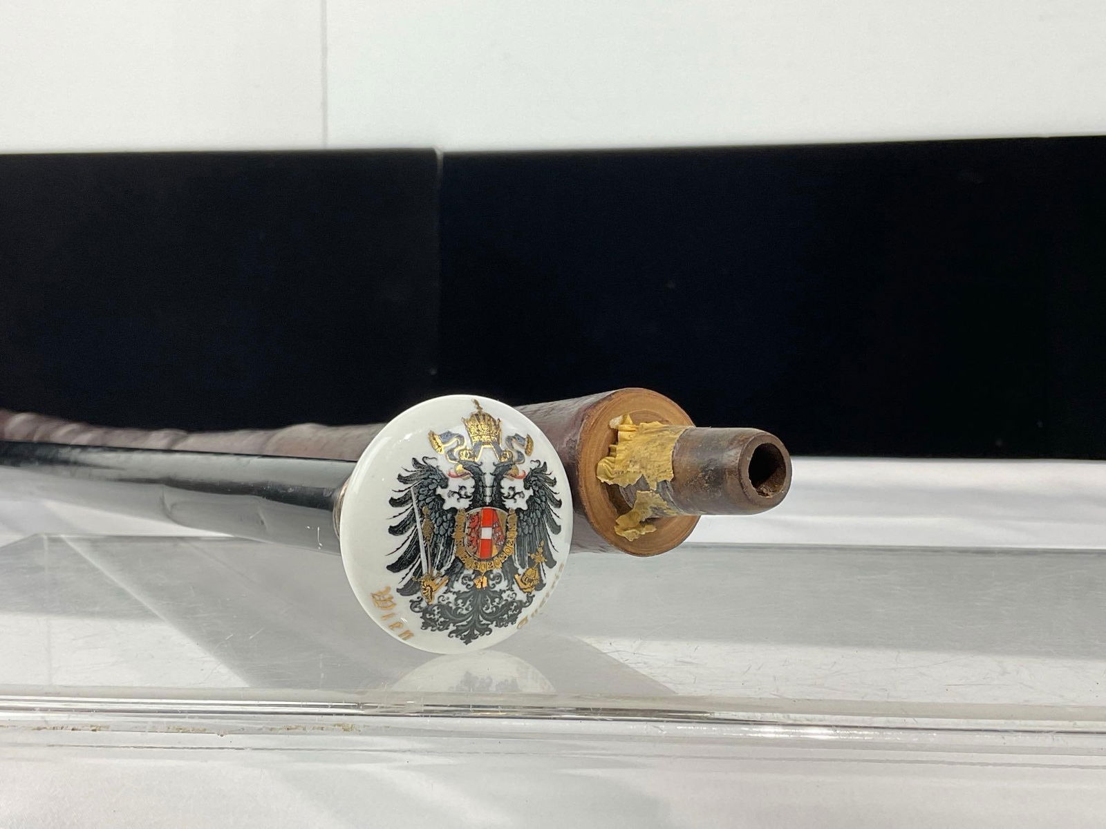 Metal Walking Stick w/Ceramic Austrian Handle, Chestnut? Wooden Walking Stick Portion, 33h x 5w x... (1 of 4)