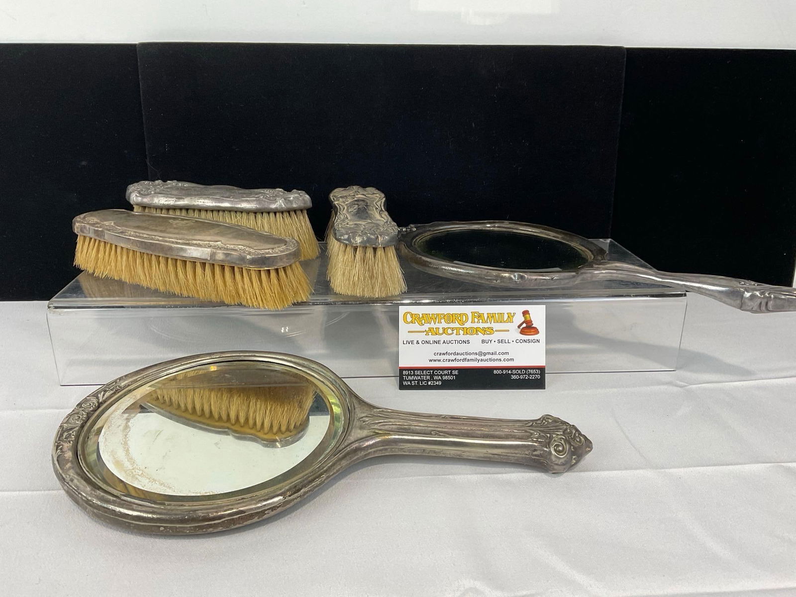 5 Silver Plated Hollowware pieces, 2 Vanity Mirrors & 3 Brushes, Quad Plate, Victor Silver Co & m... (1 of 14)