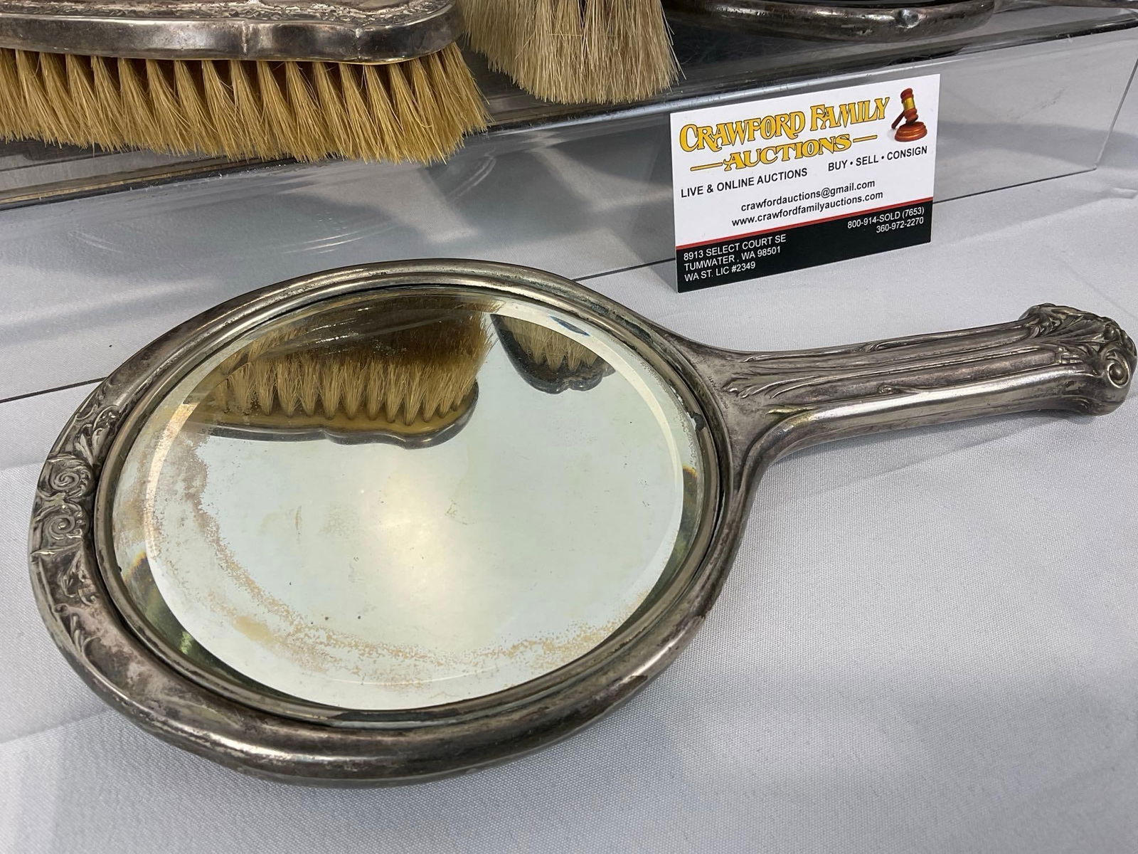 5 Silver Plated Hollowware pieces, 2 Vanity Mirrors & 3 Brushes, Quad Plate, Victor Silver Co & m... - 2