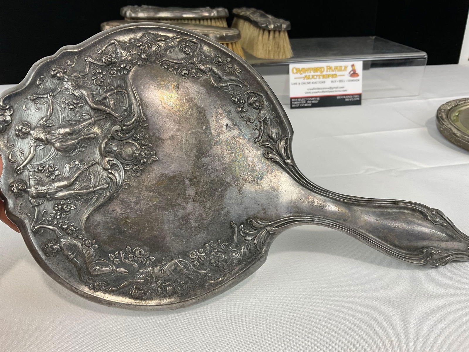 5 Silver Plated Hollowware pieces, 2 Vanity Mirrors & 3 Brushes, Quad Plate, Victor Silver Co & m... - 8