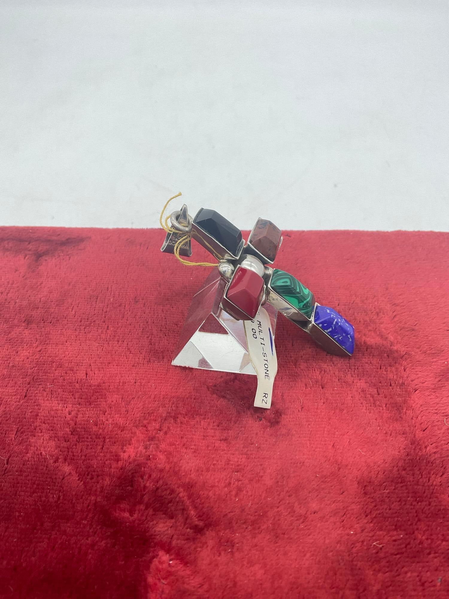 Gorgeous Sterling silver semi-precious gemstone SW cross w/ malachite, lapis etc - 2