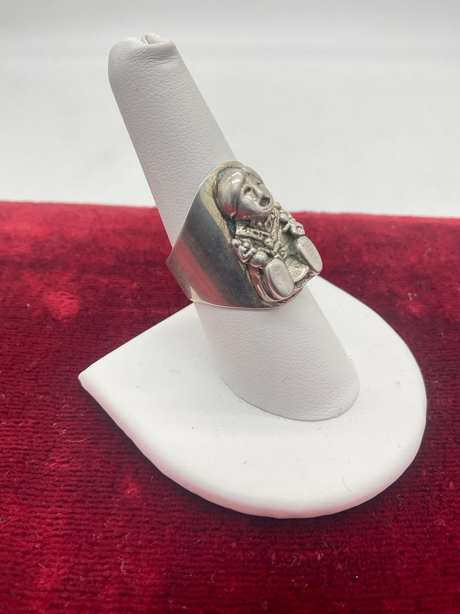 Lovely Carol Felley 1990 sterling silver StoryTeller Native American design ring sz 8.5 - 2