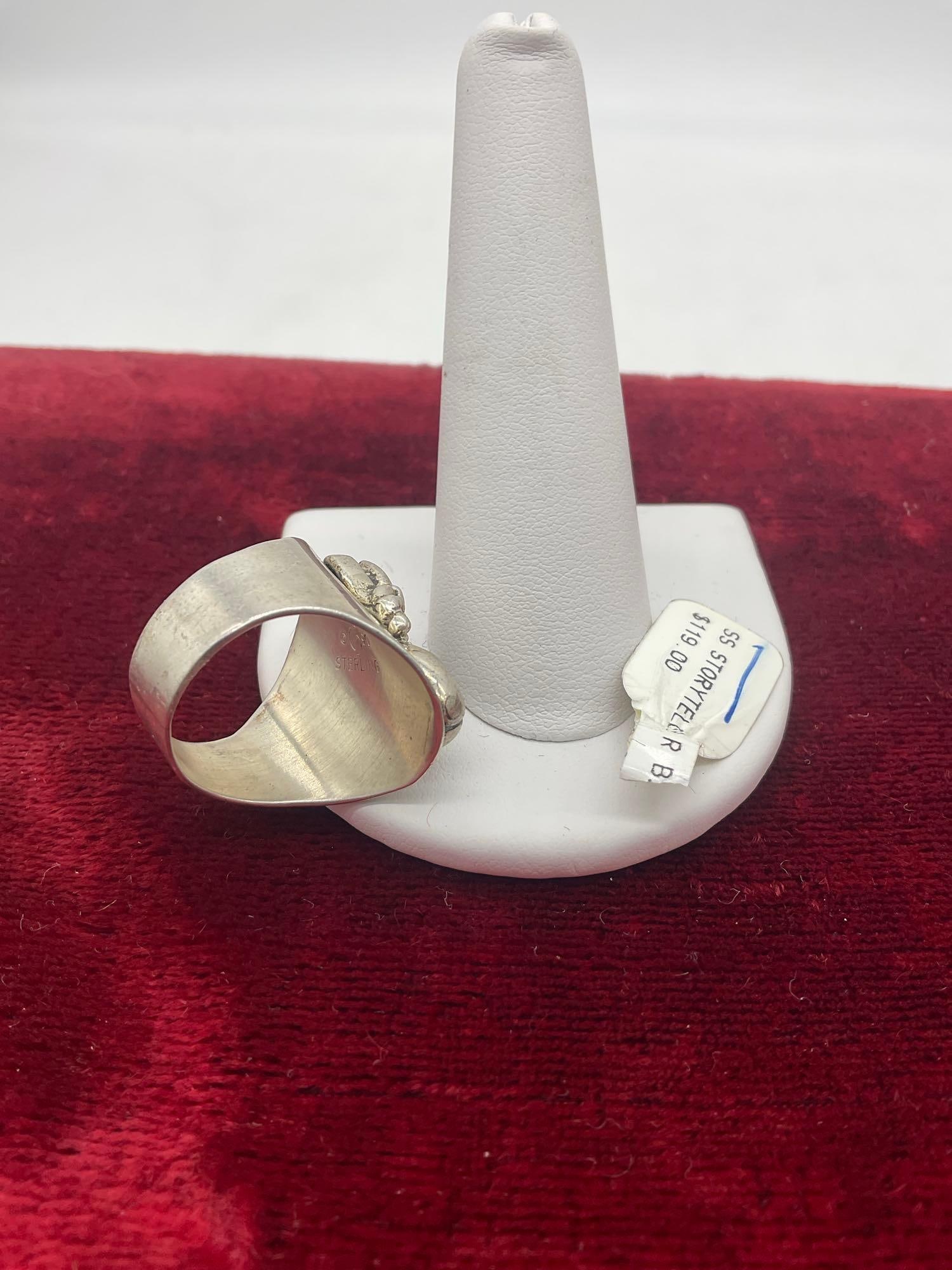 Lovely Carol Felley 1990 sterling silver StoryTeller Native American design ring sz 8.5 - 3