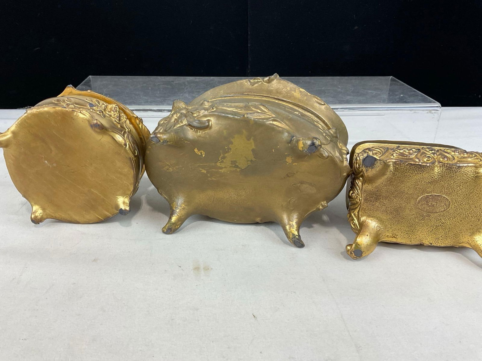 3 Gold Toned Art Nouveau Metal Jewelry/Trinket Boxes, 7h x 10w x 10d inches - 4