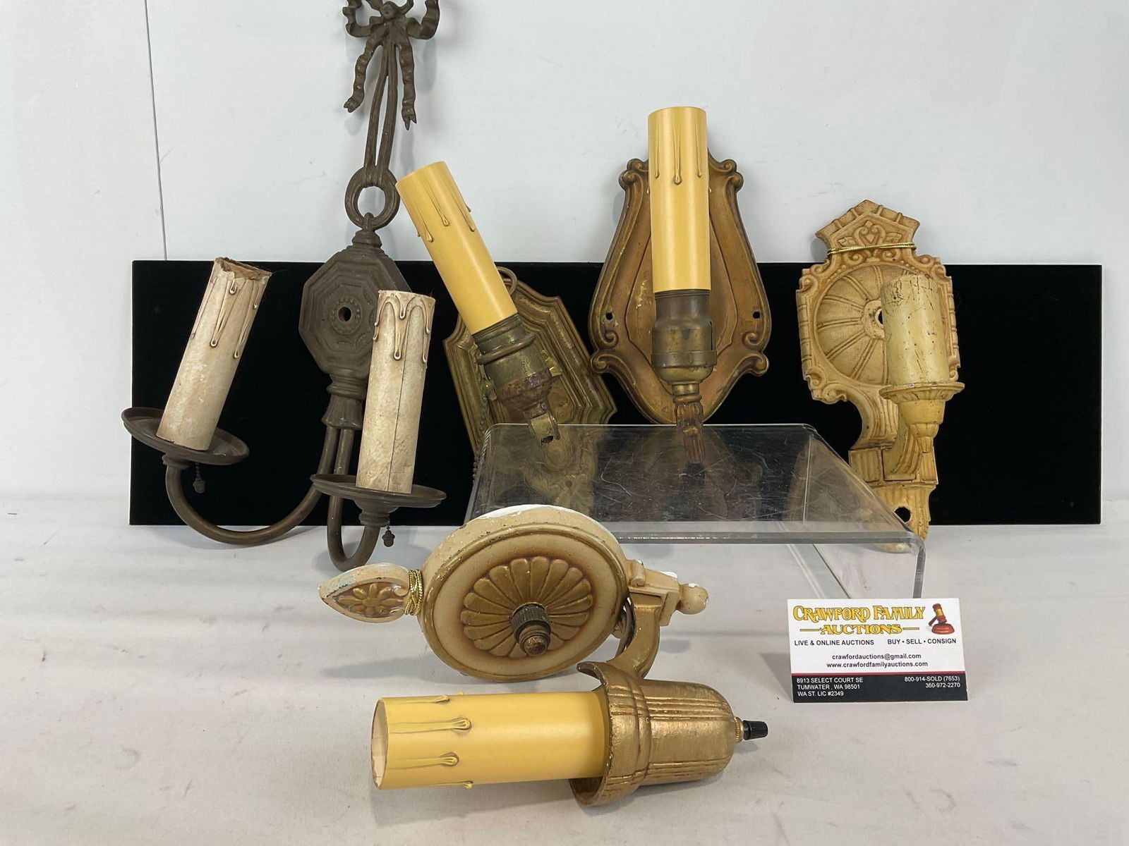 Collection of Vintage Cast Metal Electric Wall Sconces, Double piece, 4 single pieces (1 of 5)