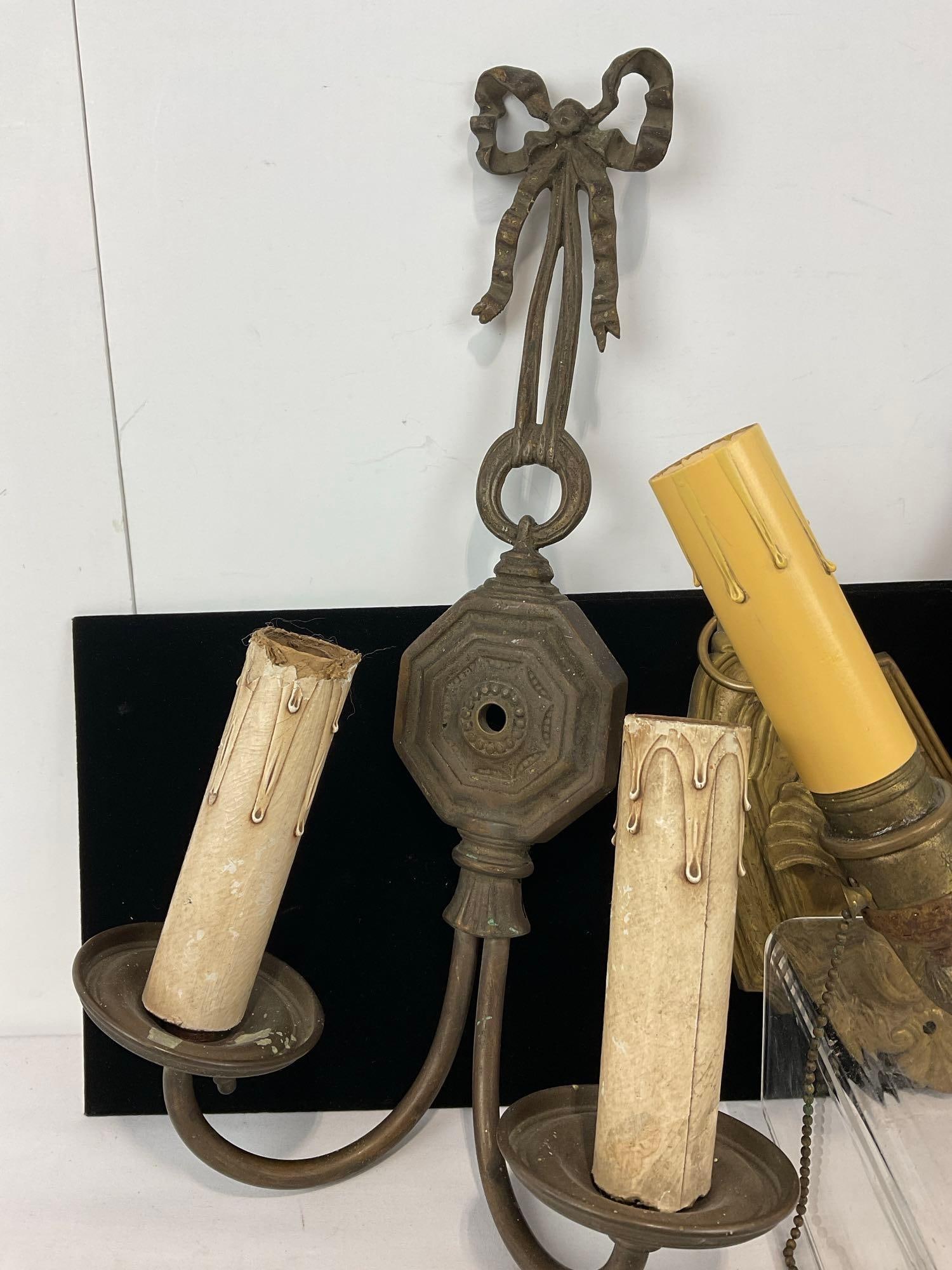 Collection of Vintage Cast Metal Electric Wall Sconces, Double piece, 4 single pieces - 2