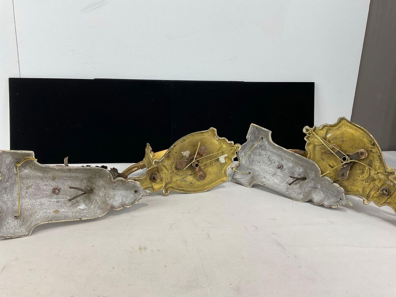 2 Pairs of Antique Cast Metal Electric Lamp Wall Sconces, Faux Candle socket covers, 12h x 15w x 9d - 4