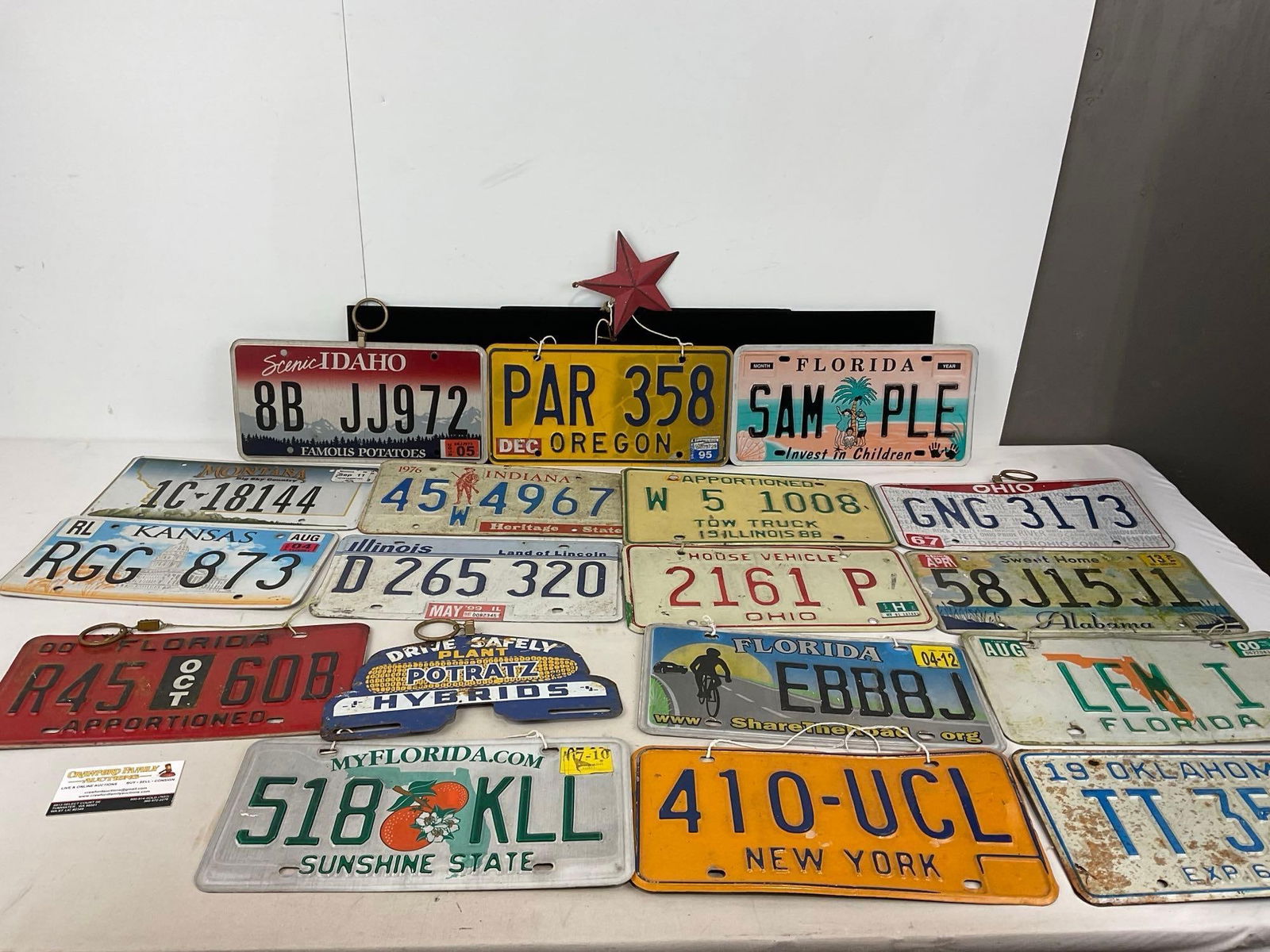 Set of License Plates from Many States, 18 pieces, Mostly from 1970s-2000s, Florida, NY, OR, IN, IL (1 of 5)