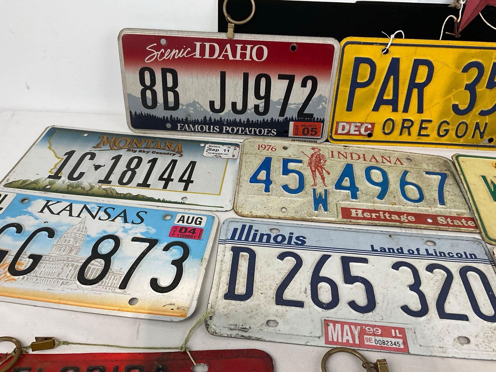 Set of License Plates from Many States, 18 pieces, Mostly from 1970s-2000s, Florida, NY, OR, IN, IL - 2