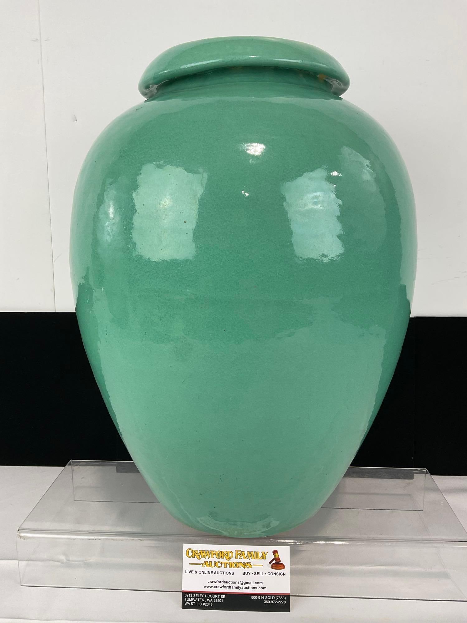 Vintage 16 inch Oil Jar, Aqua Blue, unmarked on the bottom, 16h x 12w x 12d inches (1 of 6)
