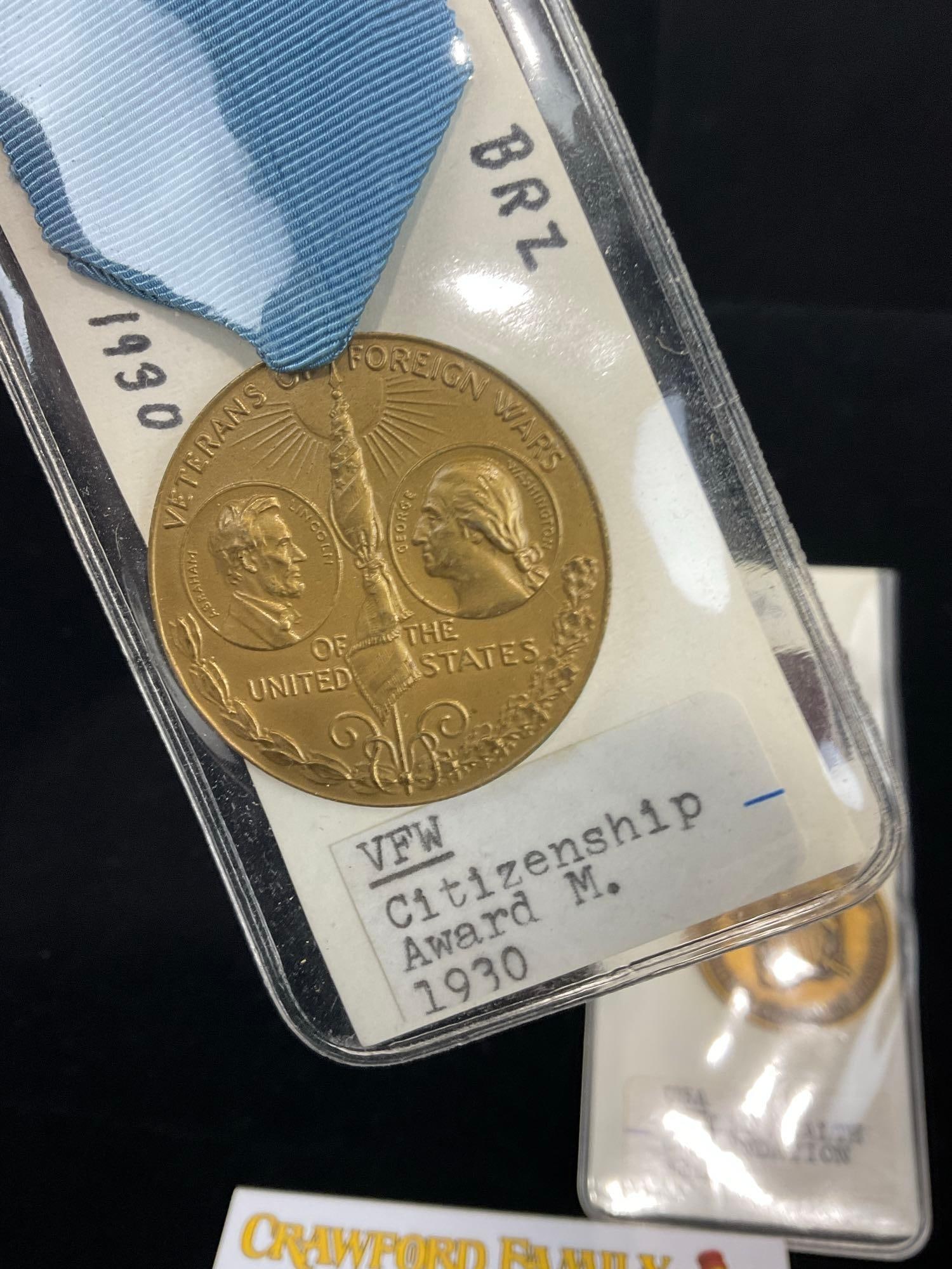 3 US Medals, USA Civ. Humanitarian Serv, Public Health Commendation, & Citizenship Award 1930 - 3