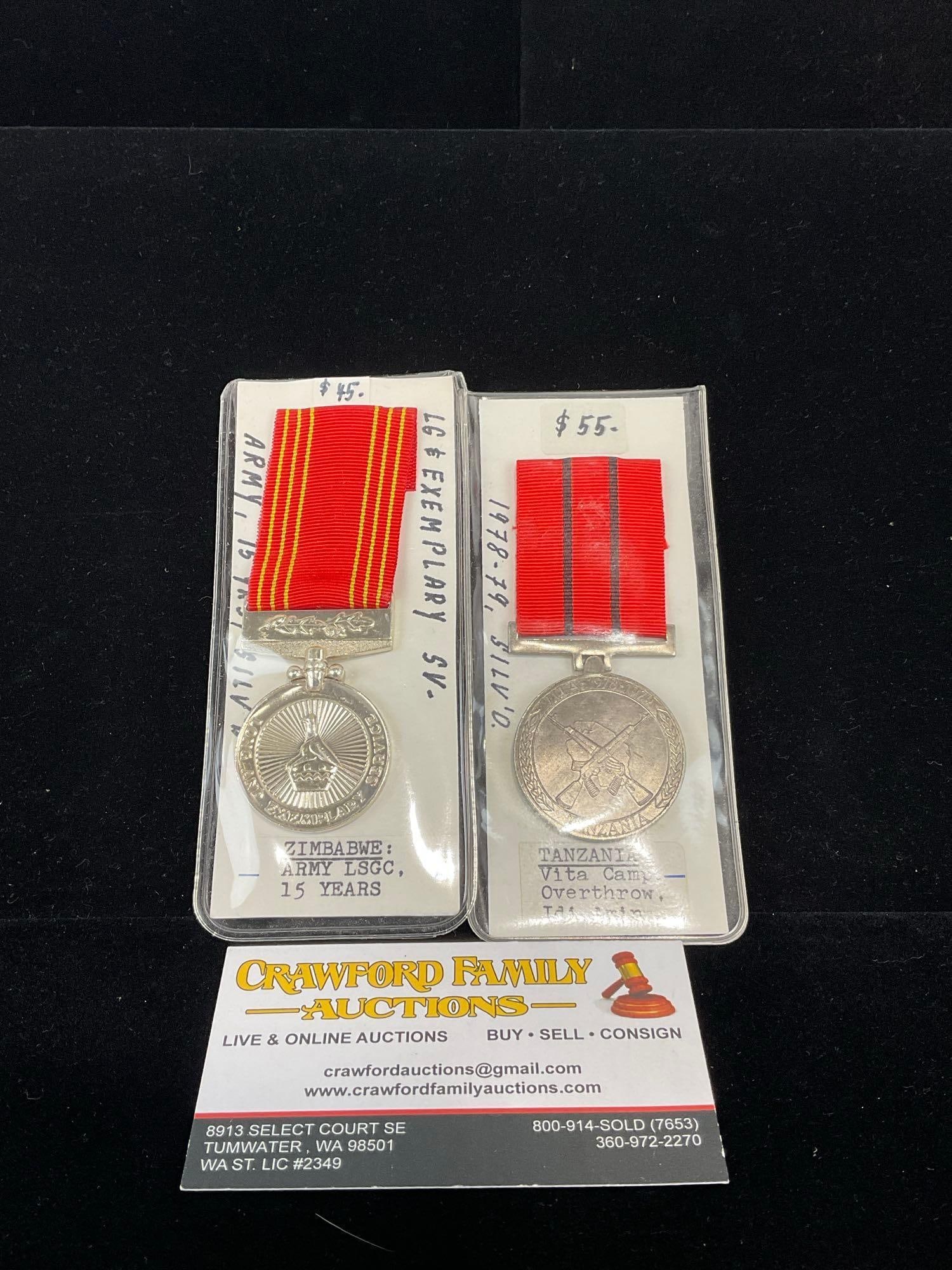 Pair of African Medals, Zimbabwe Army LSGC 15 Years, & Tanzania Vita Campaign Overthrow Idi Amin (1 of 3)