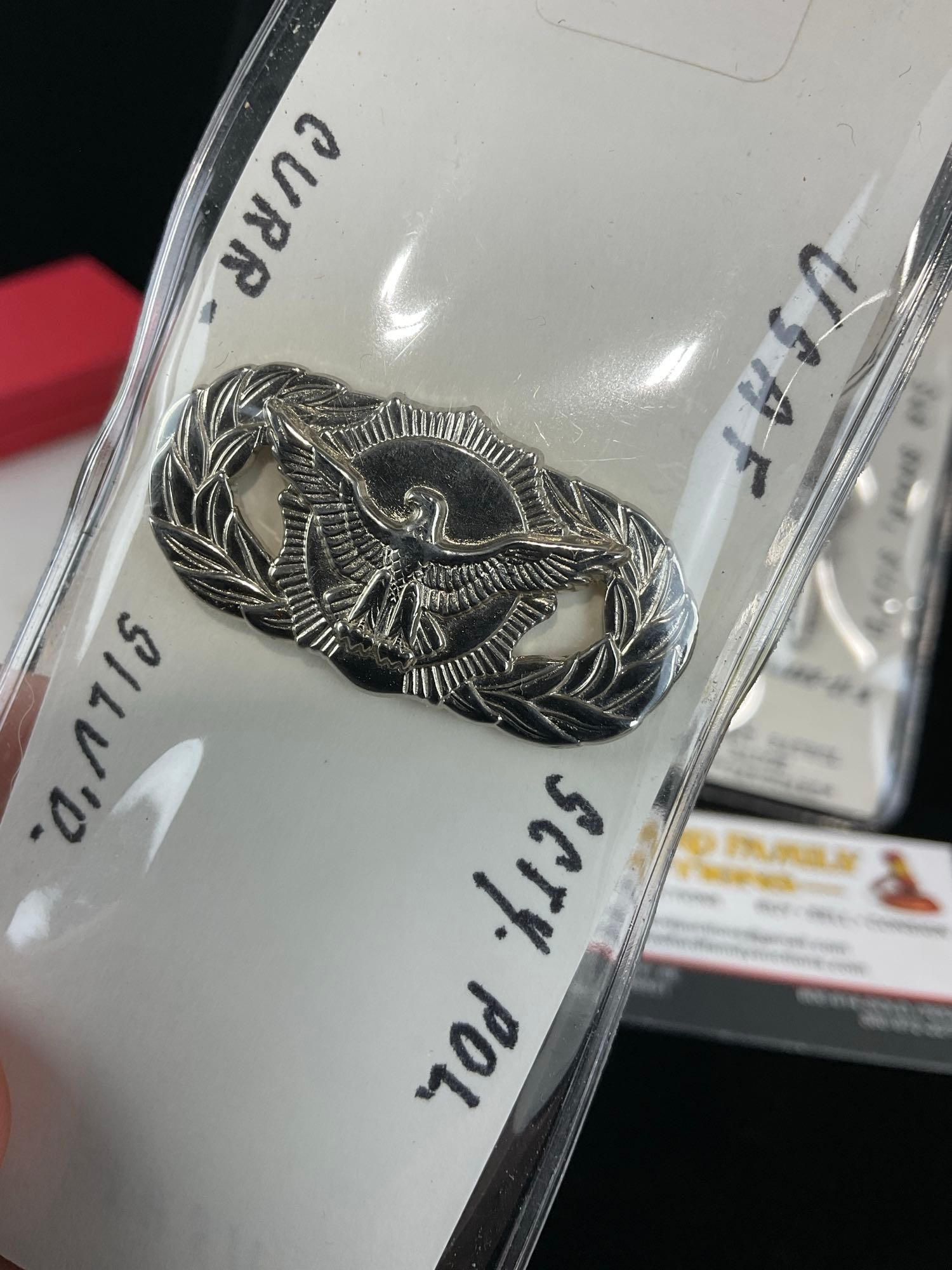 3 Badges, ROTC Badge High School Gilt Bronze, US Combat Patrol Sub Badge & USAF Security Police - 2