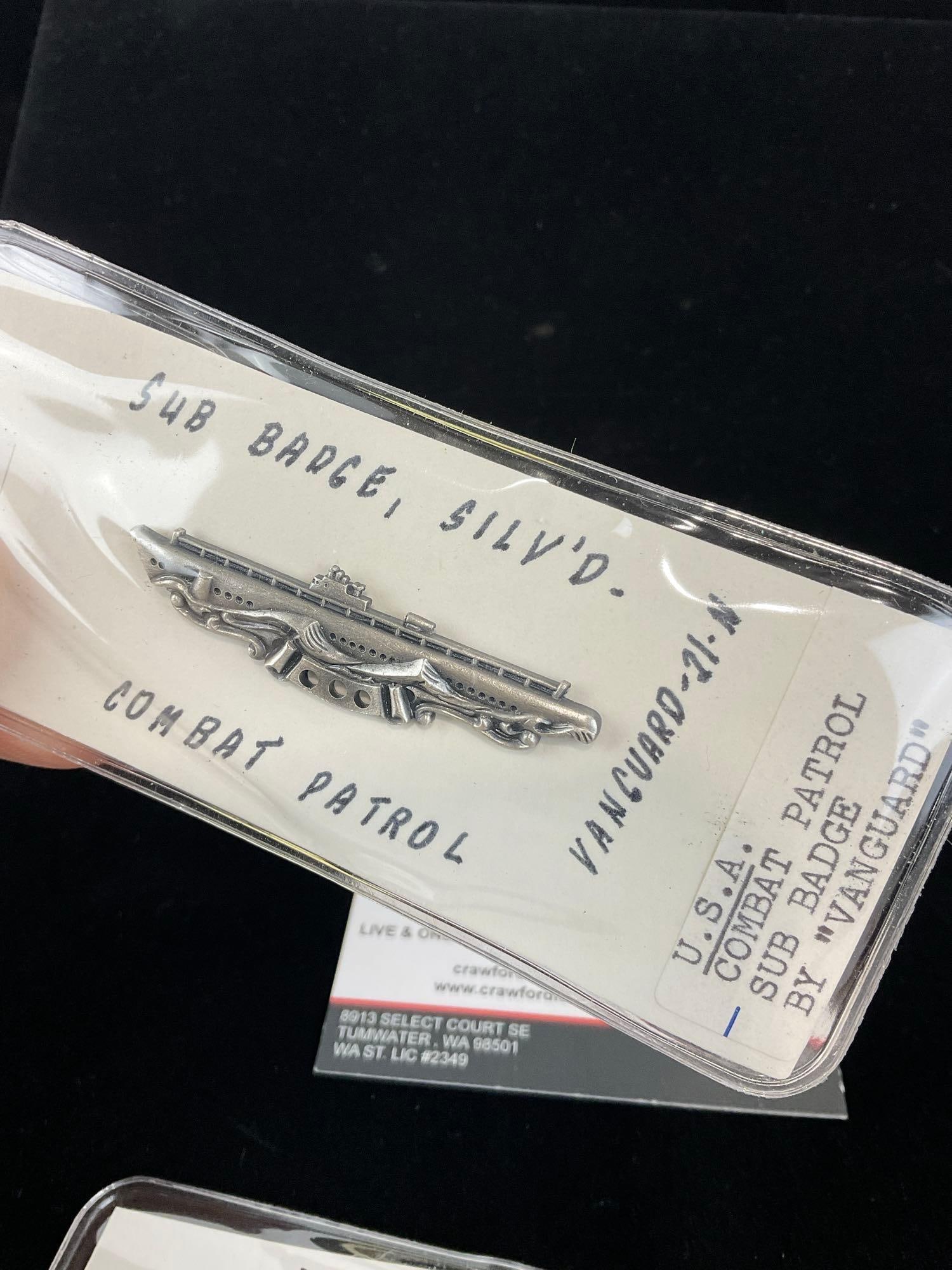 3 Badges, ROTC Badge High School Gilt Bronze, US Combat Patrol Sub Badge & USAF Security Police - 3