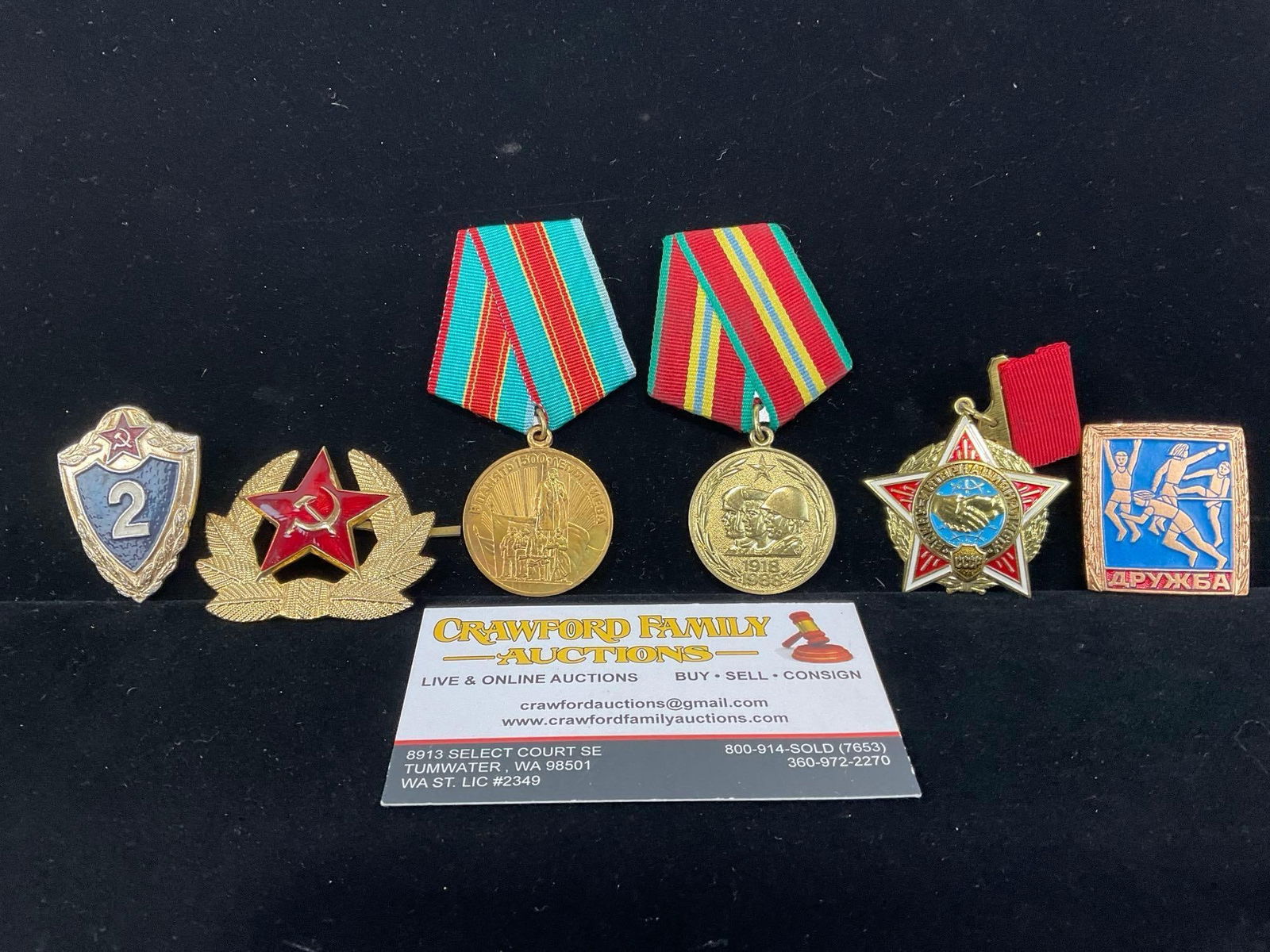 Soviet USSR Hat Badge, Armed Forces 2nd Cl, Honorary Badge, USSR-GDR Friendship Badge & 1500 Anni... (1 of 5)