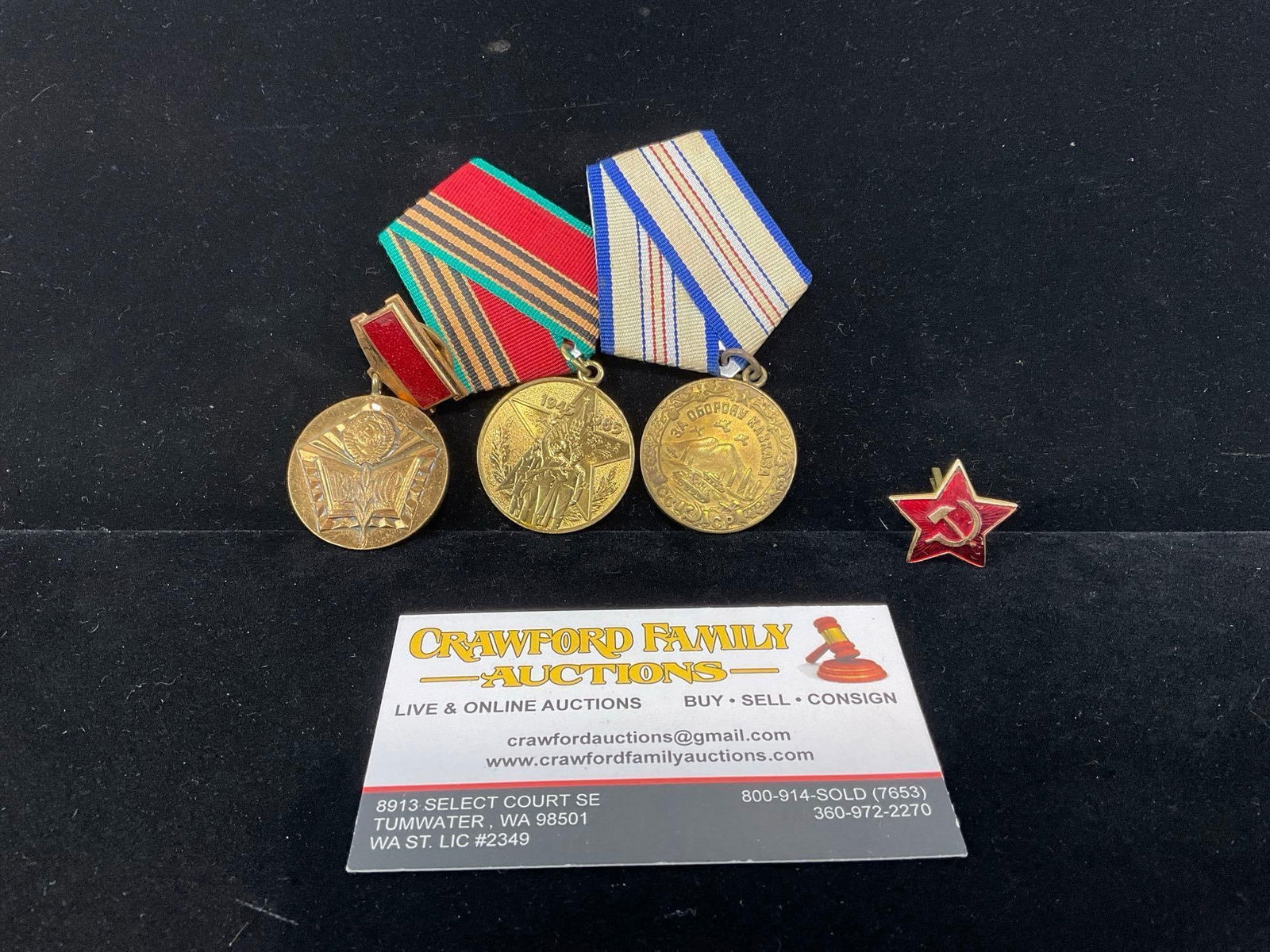3 USSR Medals, Excellent Propagandist of the MVD, 40 yr Anni. WW2 Victory & Defense of the Caucas...: Hat/Lapel Pin, Red Enameled Bronze. All from a single collection, these are briefly described on the tag and were kept in a display. They measure approx 6h x 3w x 2d inches. See pics. E-5300