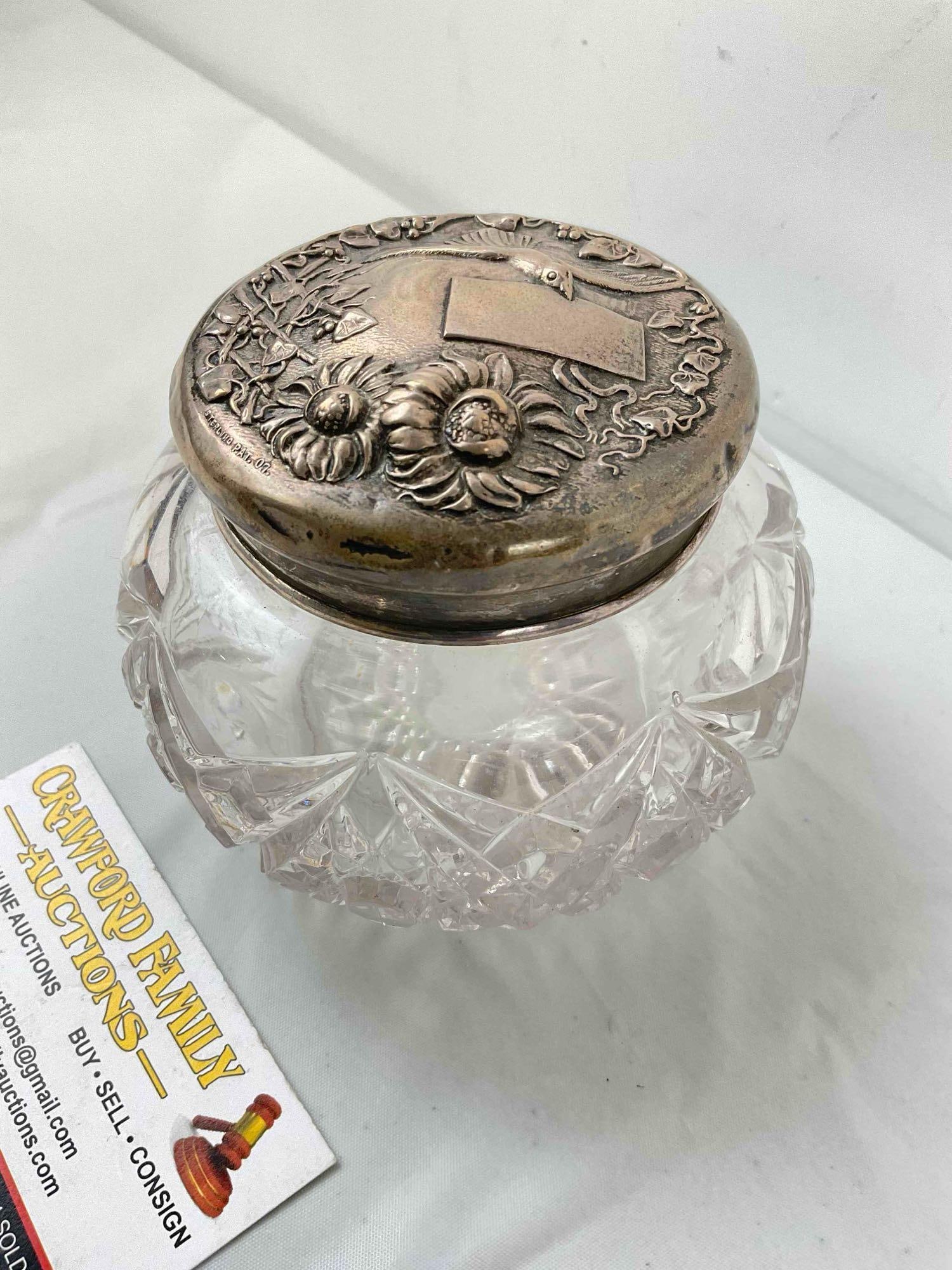 Beautiful Antique Glass Dresser Jar w/ Sterling Silver Lid & Purple Hue. Excellent Condition. - 3