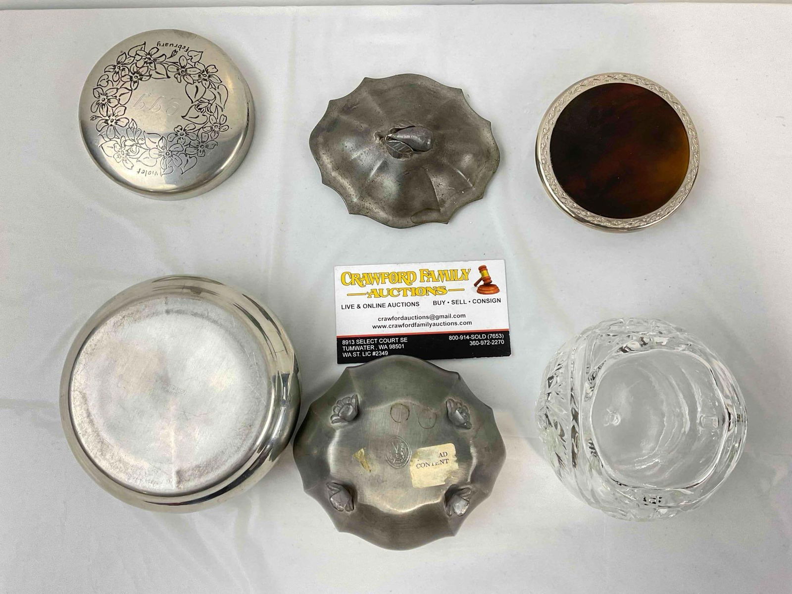 3 pcs Vintage Dresser Boxes, 2x Pewter & 1x Cut Glass. Very Good Condition. See pics. - 5