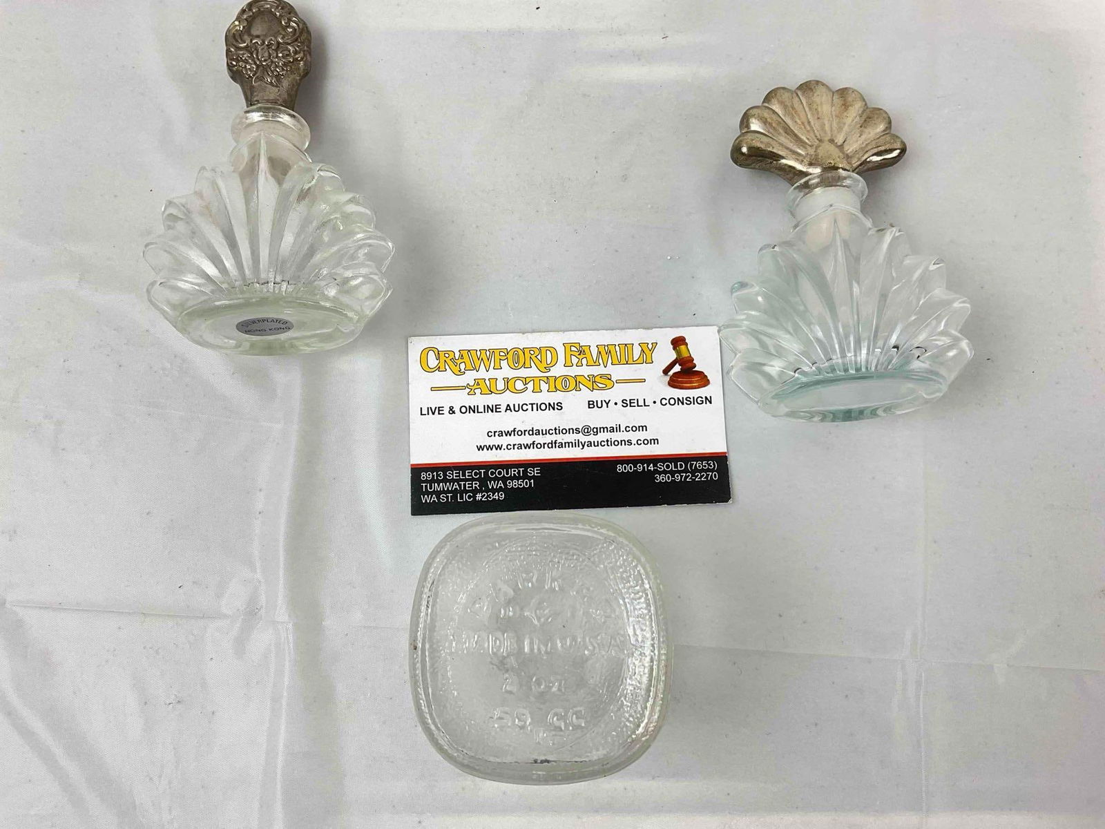 3 pcs Vintage Glass Perfume? Bottles, incl. 1x Parker & 2x w/ Silver Color Metal Lids. See pics. - 5