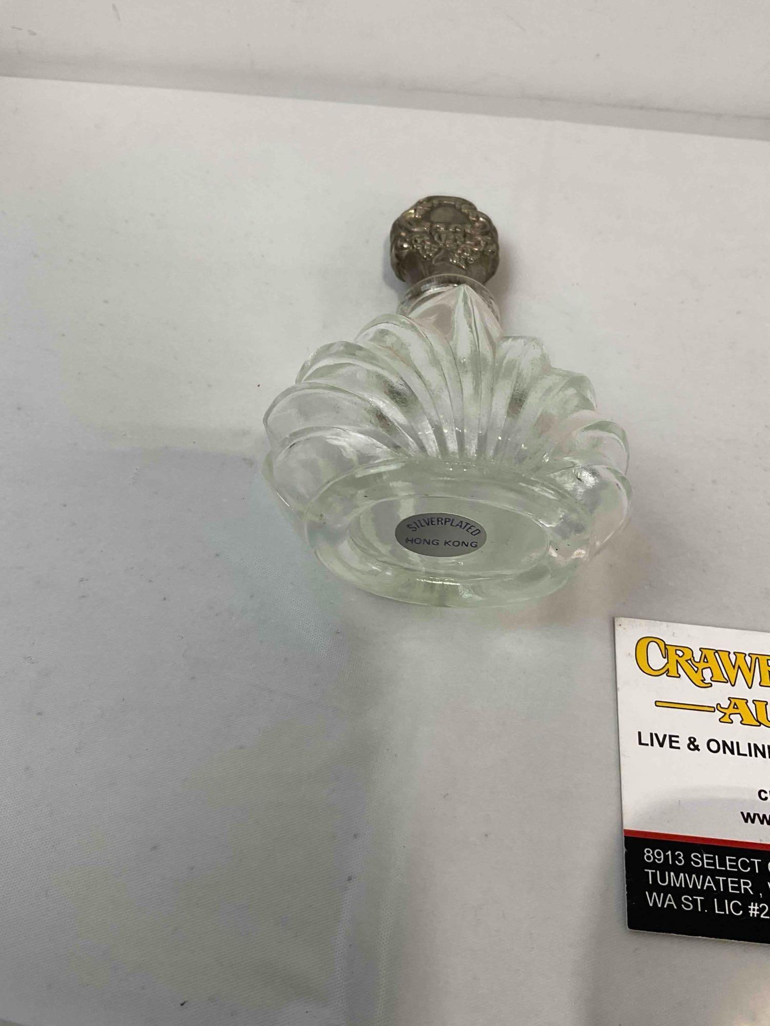 3 pcs Vintage Glass Perfume? Bottles, incl. 1x Parker & 2x w/ Silver Color Metal Lids. See pics. - 6