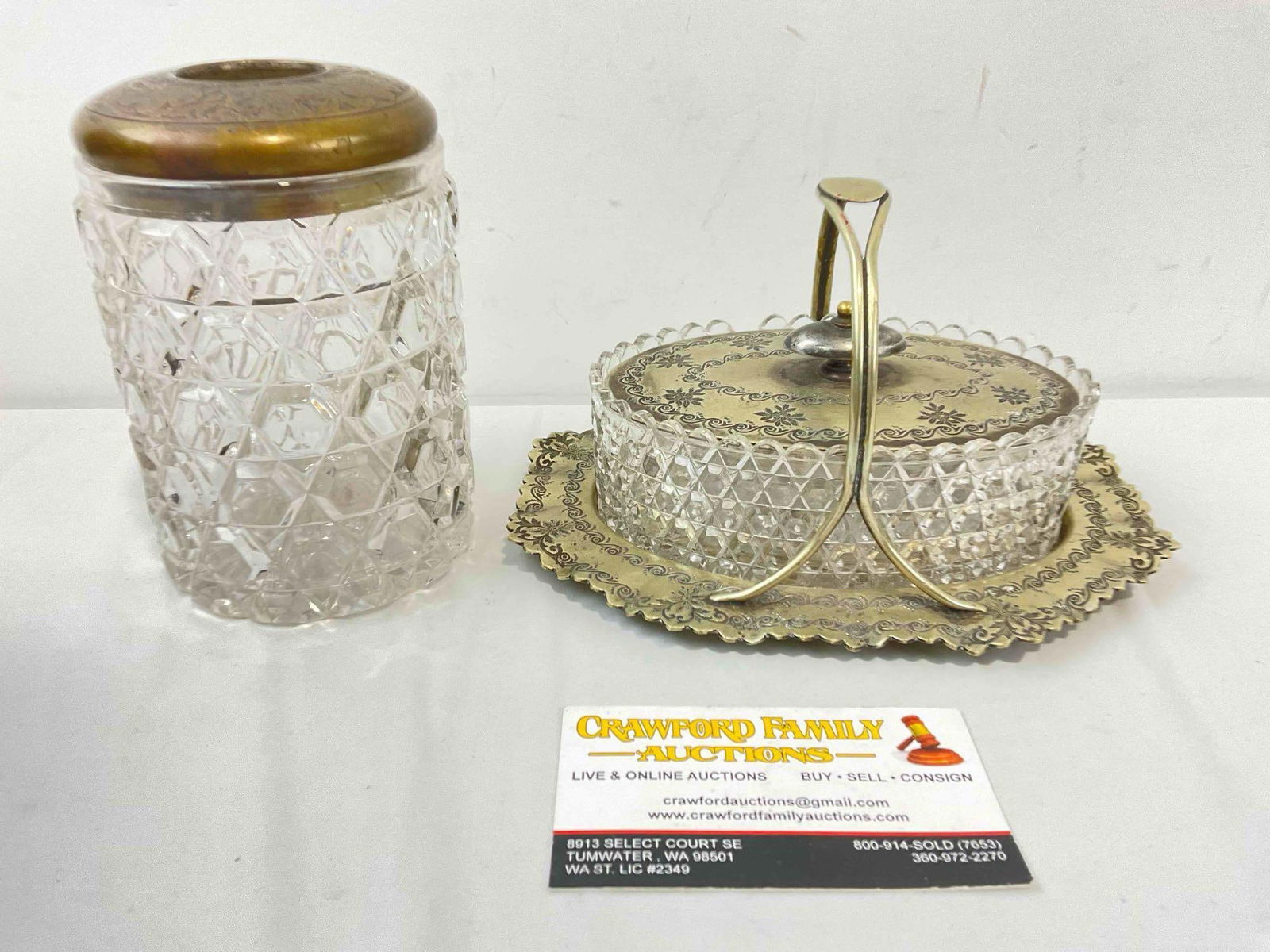 2 pcs Antique Cut Glass Dresser Boxes w/ Metal Lids. Very Good Condition. See pics. (1 of 9)